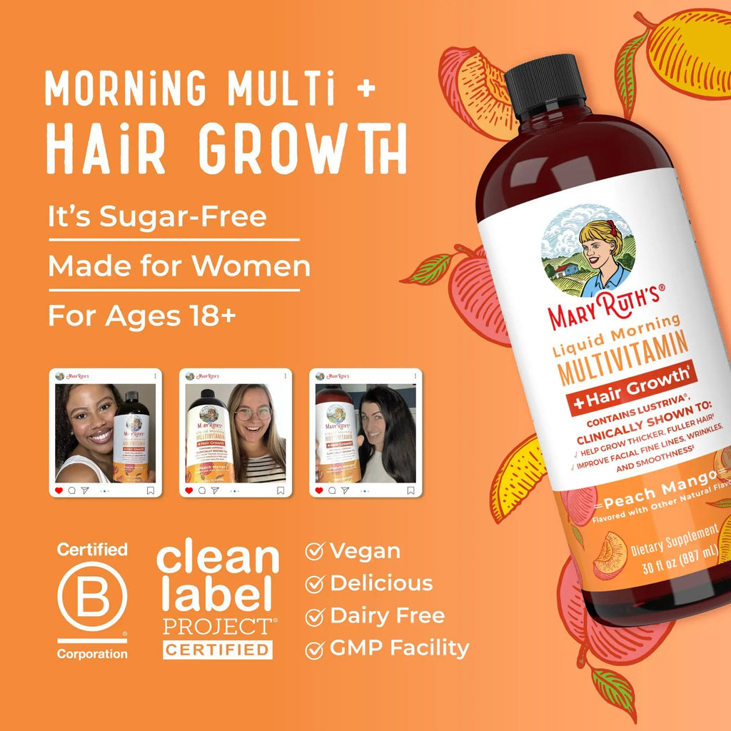 MaryRuth's Liquid Multivitamin+Hair Growth | Clinically Tested for Thicker Hair & Facial Wrinkles in Women | Biotin 10000mcg | Lustriva Hair Growth Supplement | MaryRuth Organics Au supplements