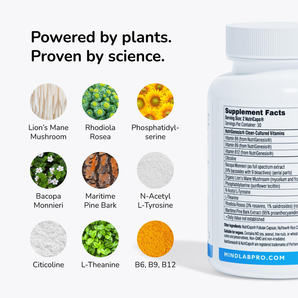 Mind Lab Pro® MLP® v4 Universal  Booster Supplement for Focus, Memory, Clarity, Energy - 60-Count - Plant-Based, Naturally Sourced Memory Vitamins