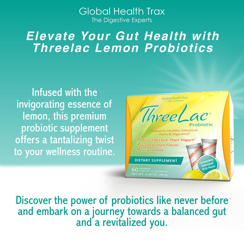 Global Health Trax GHT - ThreeLac Lemon Probiotic Drink Mix for Digestive Health - Advanced Probiotic Powder Formula for Men, Women & Kids - Immune Support & Gut Balance, Non-GMO - 60 Packets ght Global Health Trax Au supplements
