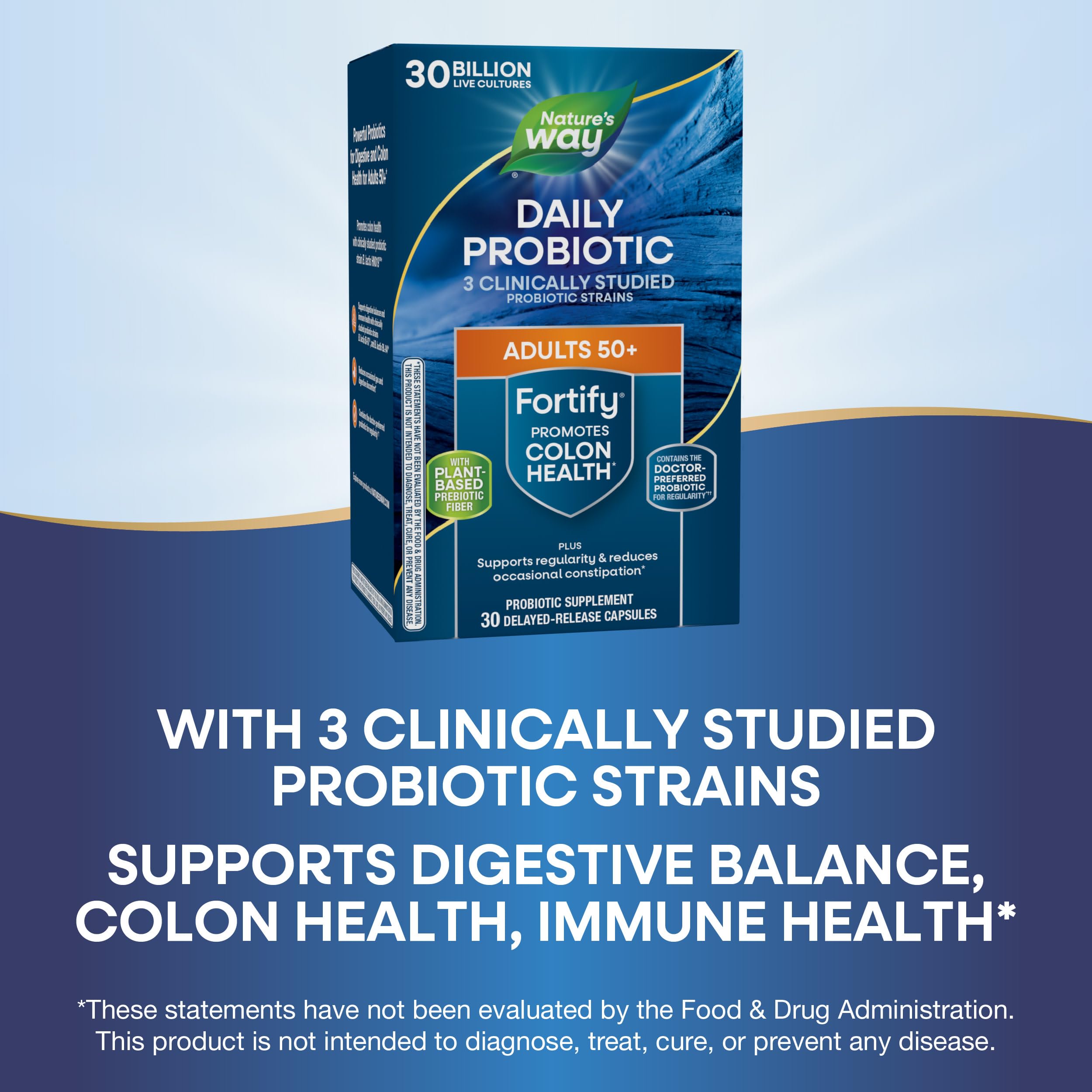 Nature's Way Fortify 50+ Daily Probiotic for Men & Women, 30 Billion Live Cultures, Colon, Digestive, and Immune Health Support* Supplement, 30 Capsules Nature's Way Au supplements