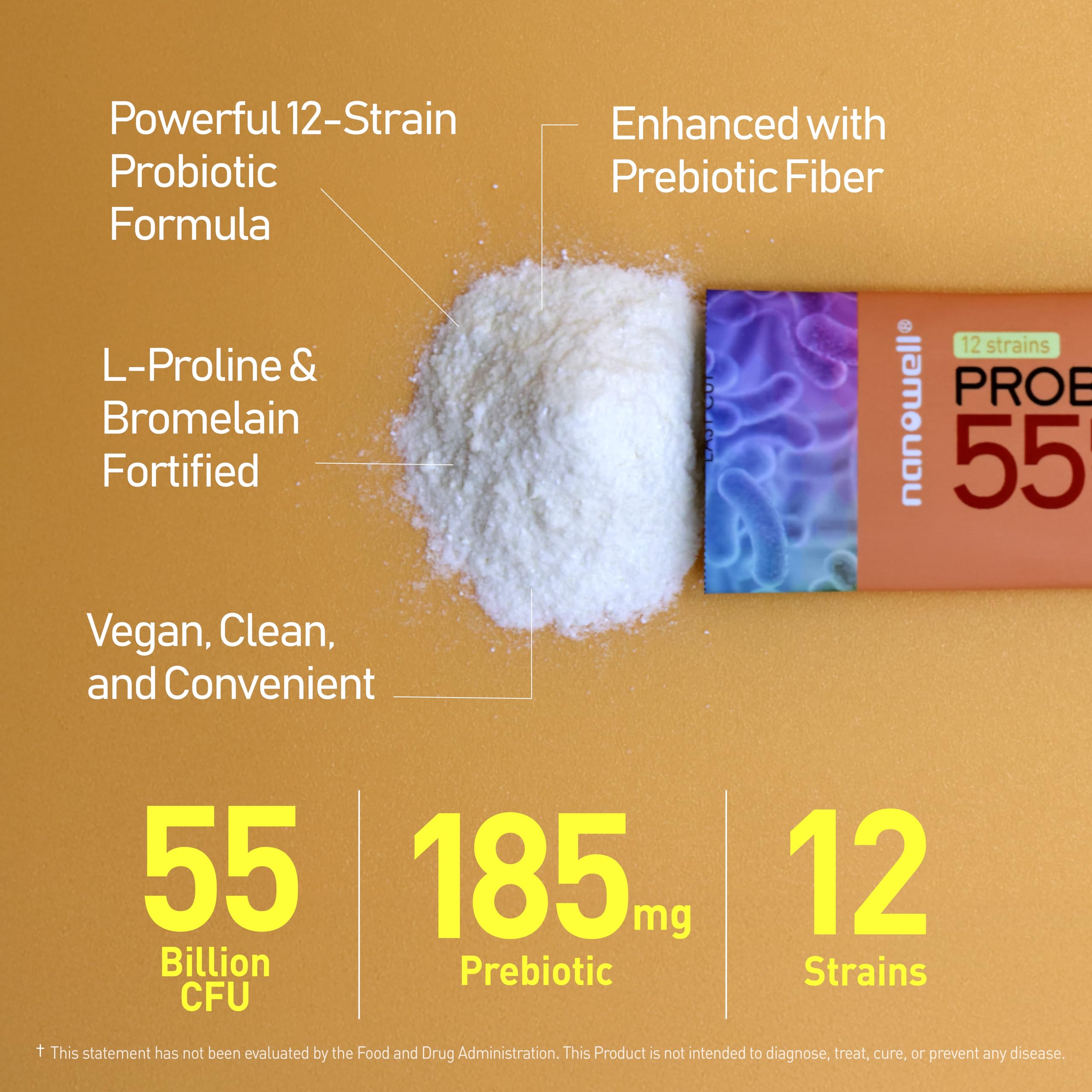 NANOWELL 12 Strains Probiotic 55 Billion CFU with Digestive Enzymes Powder - Immune Support, Gut Health, Probiotics, Prebiotics & Postbiotics - 60 Sticks, 60 Day Supply NANOWELL Au supplements