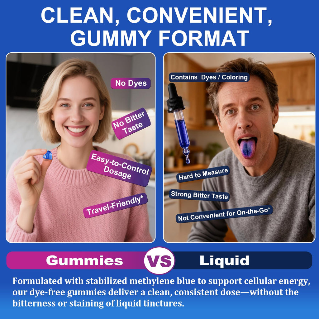 LILICARE Methylene Blue Gummies 7mg Per Serving for Humans | Upgraded Antioxidant & Brain Booster Supplement for Cognitive Function, Energy