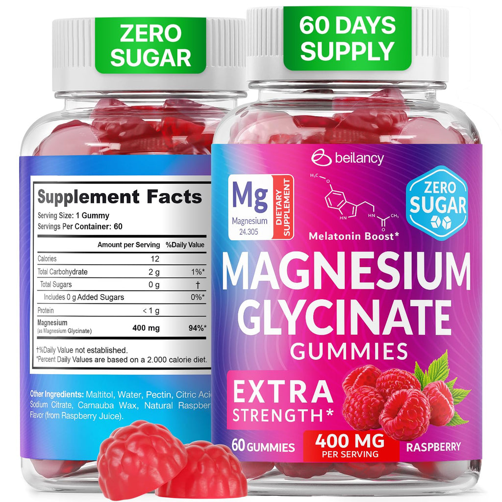 Magnesium Glycinate Gummies 400mg, Muscle Support and Relaxation, Magnesium Supplement for Women, Men and Kids, High Absorption, Sugar Free,