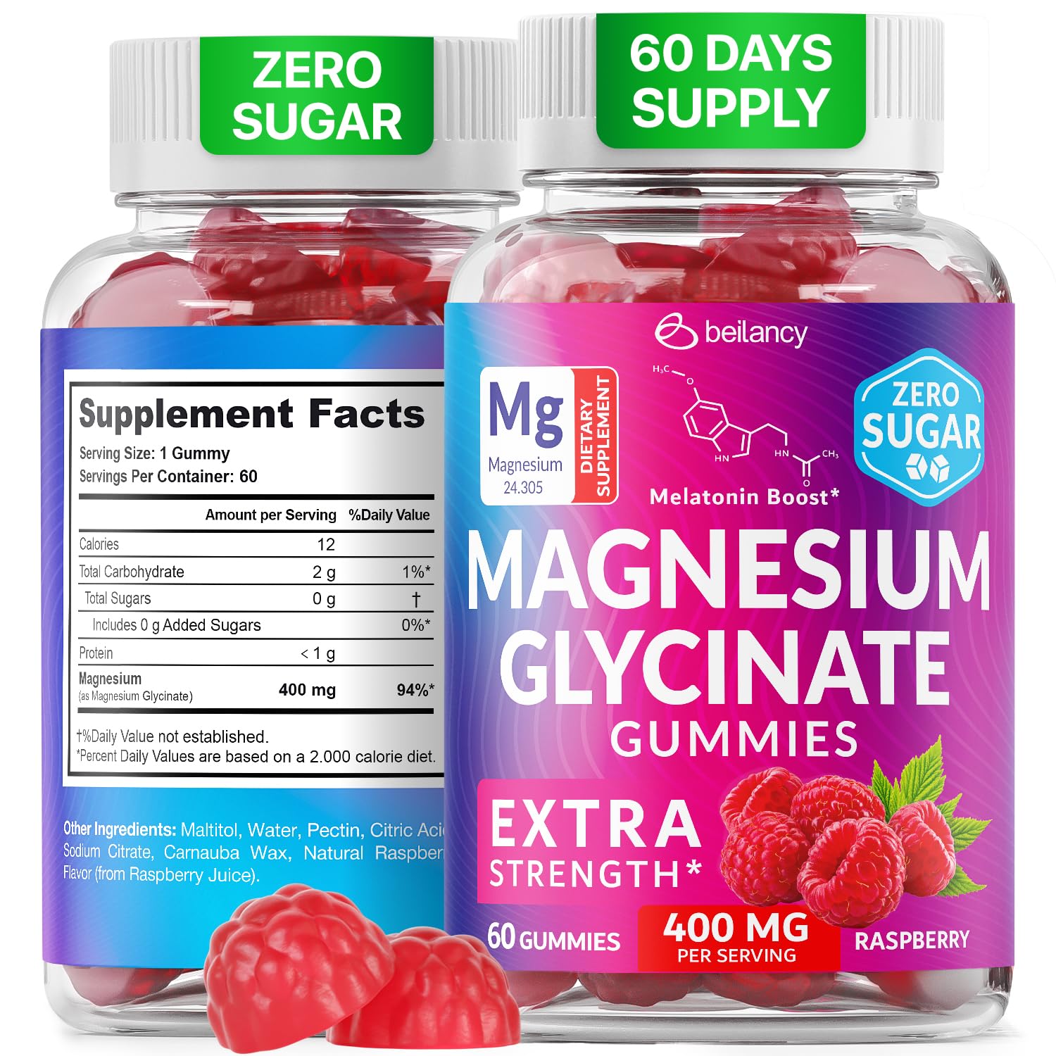 Magnesium Glycinate Gummies 400mg, Muscle Support and Relaxation, Magnesium Supplement for Women, Men and Kids, High Absorption, Sugar Free,