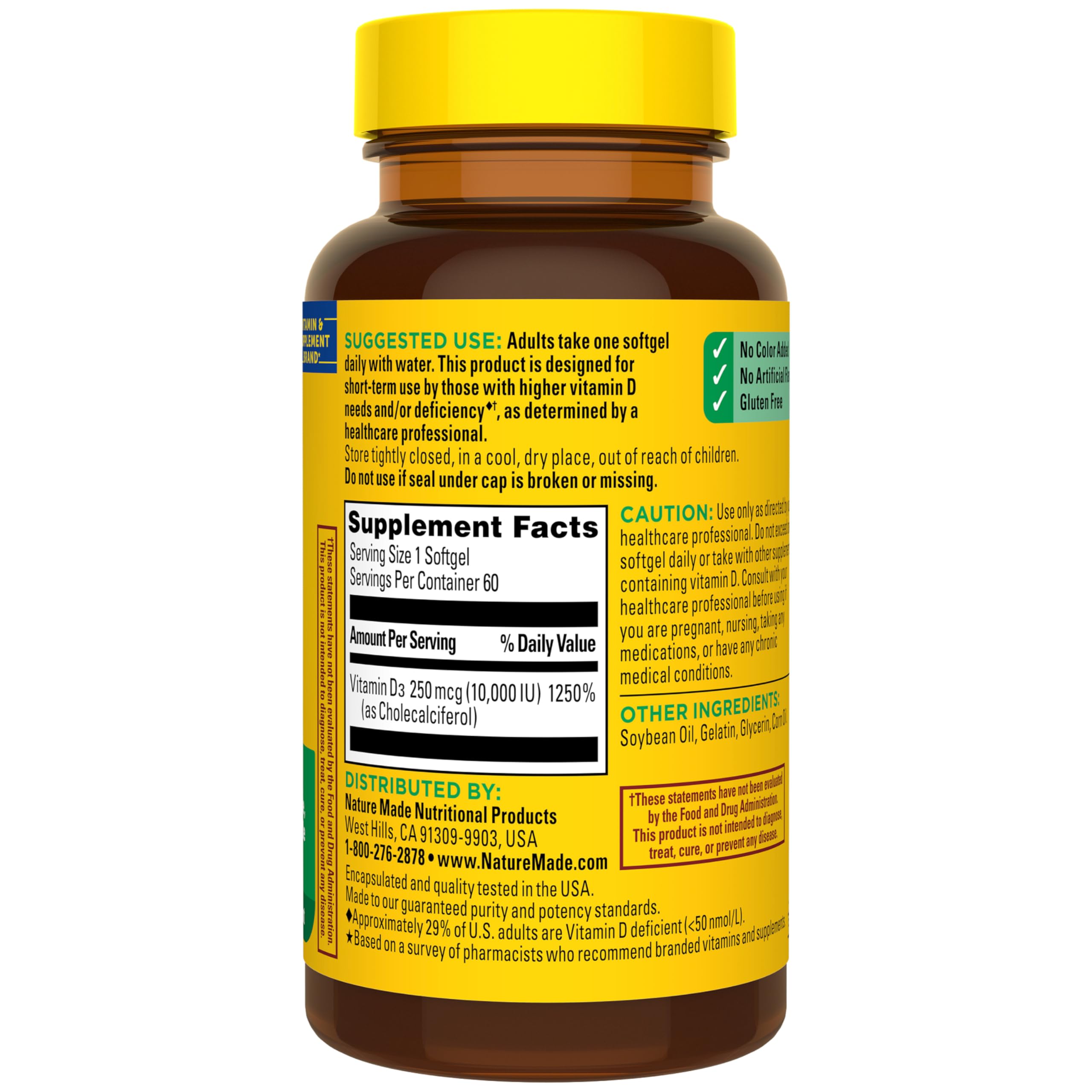 Nature Made Vitamin D3 10000 IU (250 mcg) Maximum Strength, Vitamin D Supplement for Bone and Immune Health Support