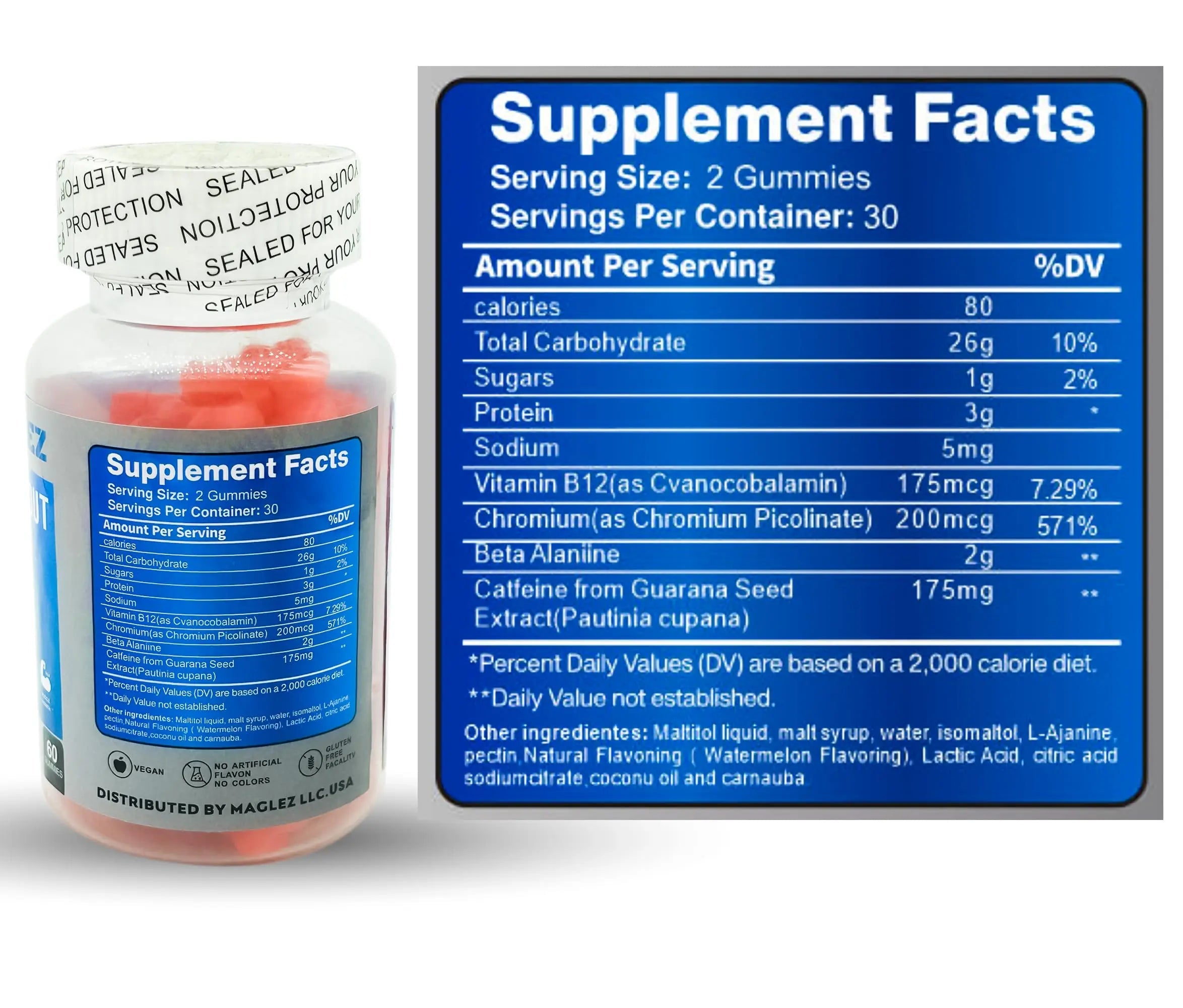 Maglez, Pre Workout Gummies for Men & Women, PreWorkout Gummy with Beta Alanine MAGLEZ Au supplements