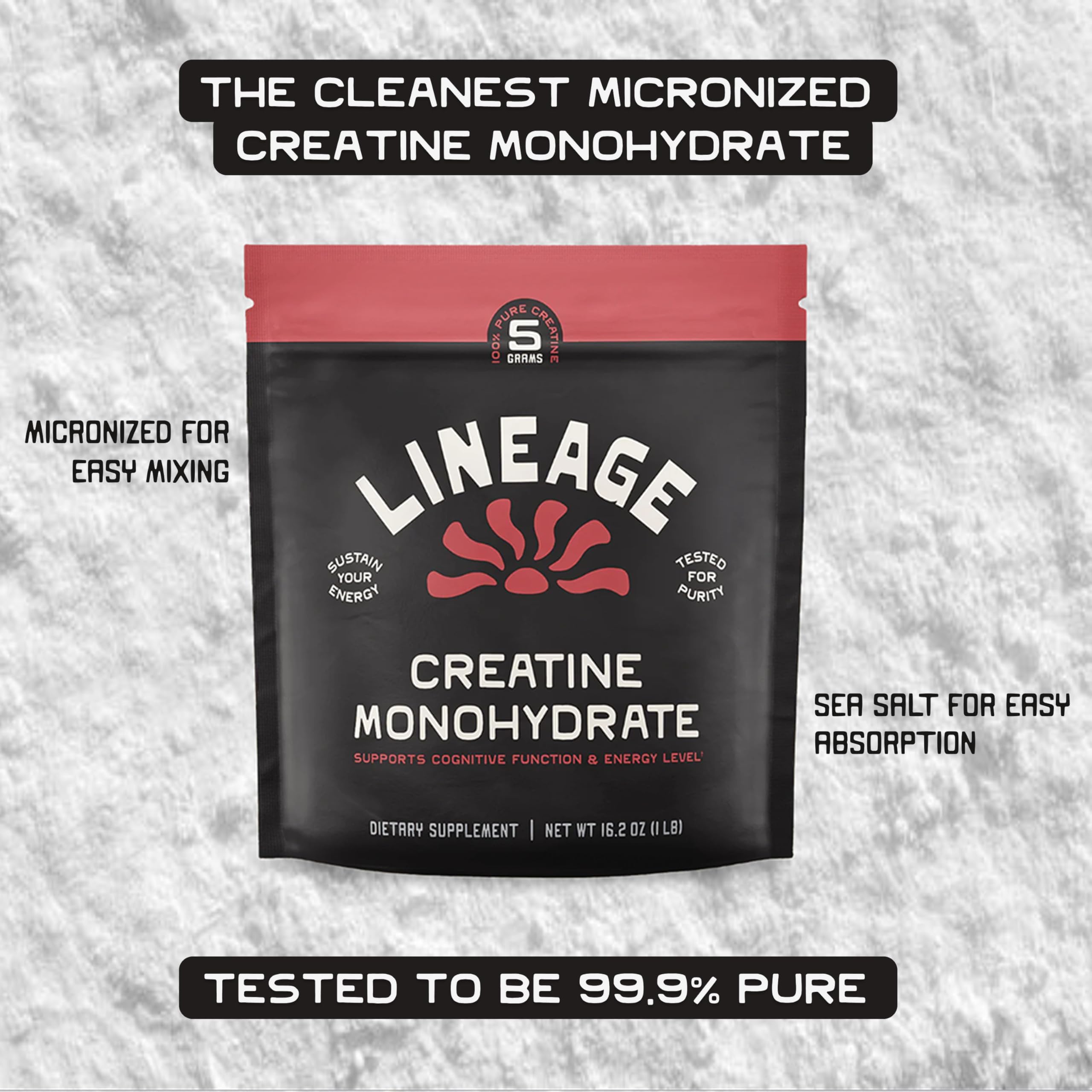 Lineage Provisions Micronized Creatine Monohydrate with Sea Salt - Micronized Creatine Powder for Training & Performance
