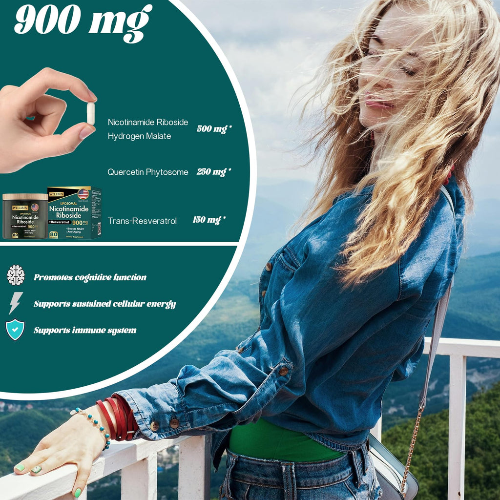 Willbin Liposomal NAD+ Supplement, Nicotinamide Riboside with Resveratrol, NAD Nicotinamide Riboside Boost Energy Focus Anti-Aging for Women & Men - 80 Vegan Capsules Willbin Au supplements