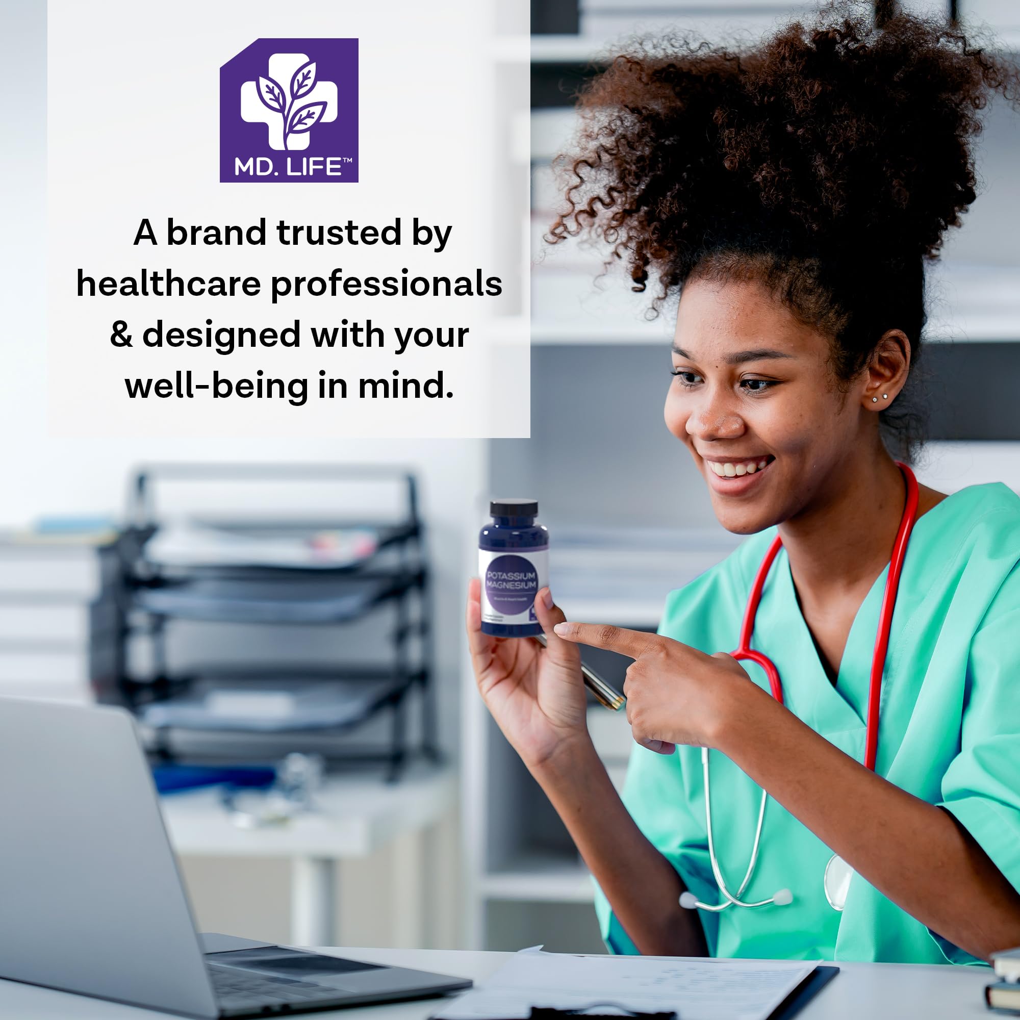 MD. Life Potassium Magnesium Supplement - 90 Capsules - Magnesium Potassium Supplement - High Absorption Complex
