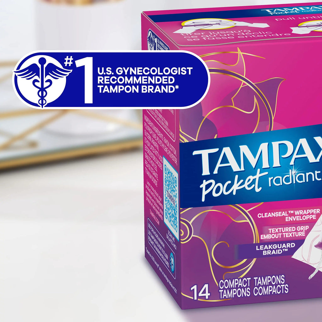 Tampax Pocket Radiant Compact Tampons Multi Pack, Regular/Super Absorbency with BPA-Free Tampax Au supplements