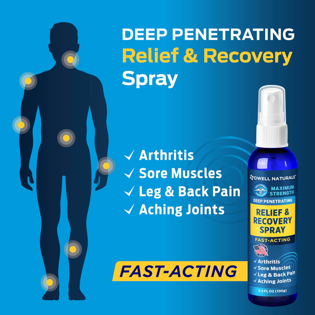 OWELL NATURALS Deep Penetrating Pain Relief Liquid Spray, Fast-Acting, Long Lasting, Natural Relief for Muscle Aches, Joint Pain, Stiffness, Quick Dry Formula, 3.5 oz Owell Naturals Au supplements