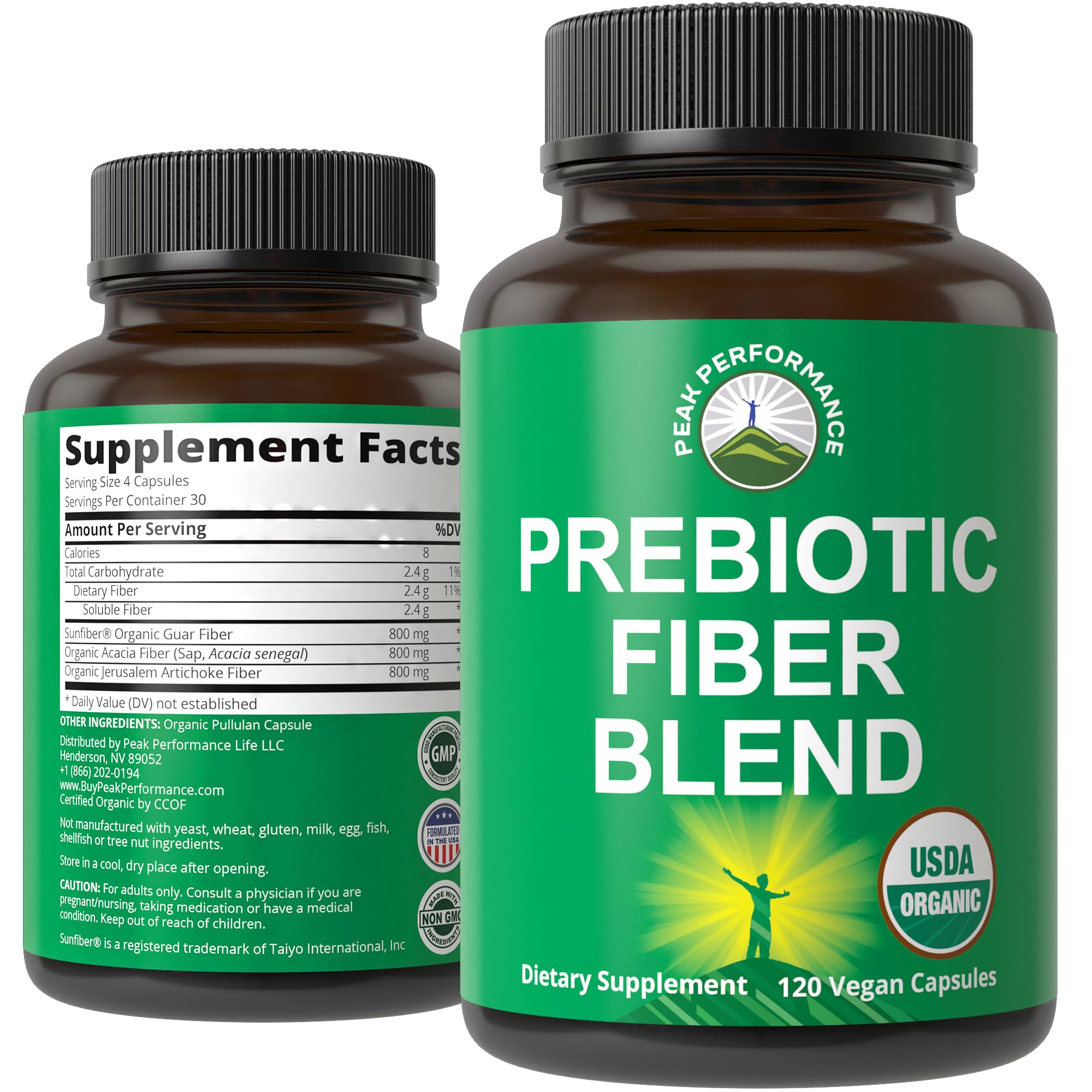 USDA Organic 3-in-1 Prebiotic Fiber - Vegan Capsules for Gut, Digestive Health. Raw Whole Food Plant Based Prebiotics Pills Supplement with Inulin (Jerusalem Artichoke), Acacia Fibers, SunFiber Peak Performance Au supplements