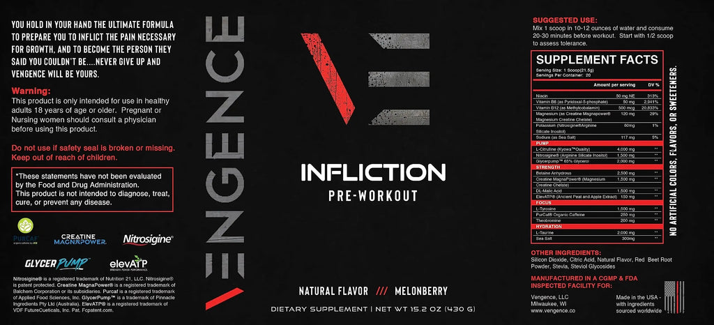 Vengence Infliction Pre-Workout Powder for Men & Women - Energy, Focus & Massive Vengence Au supplements