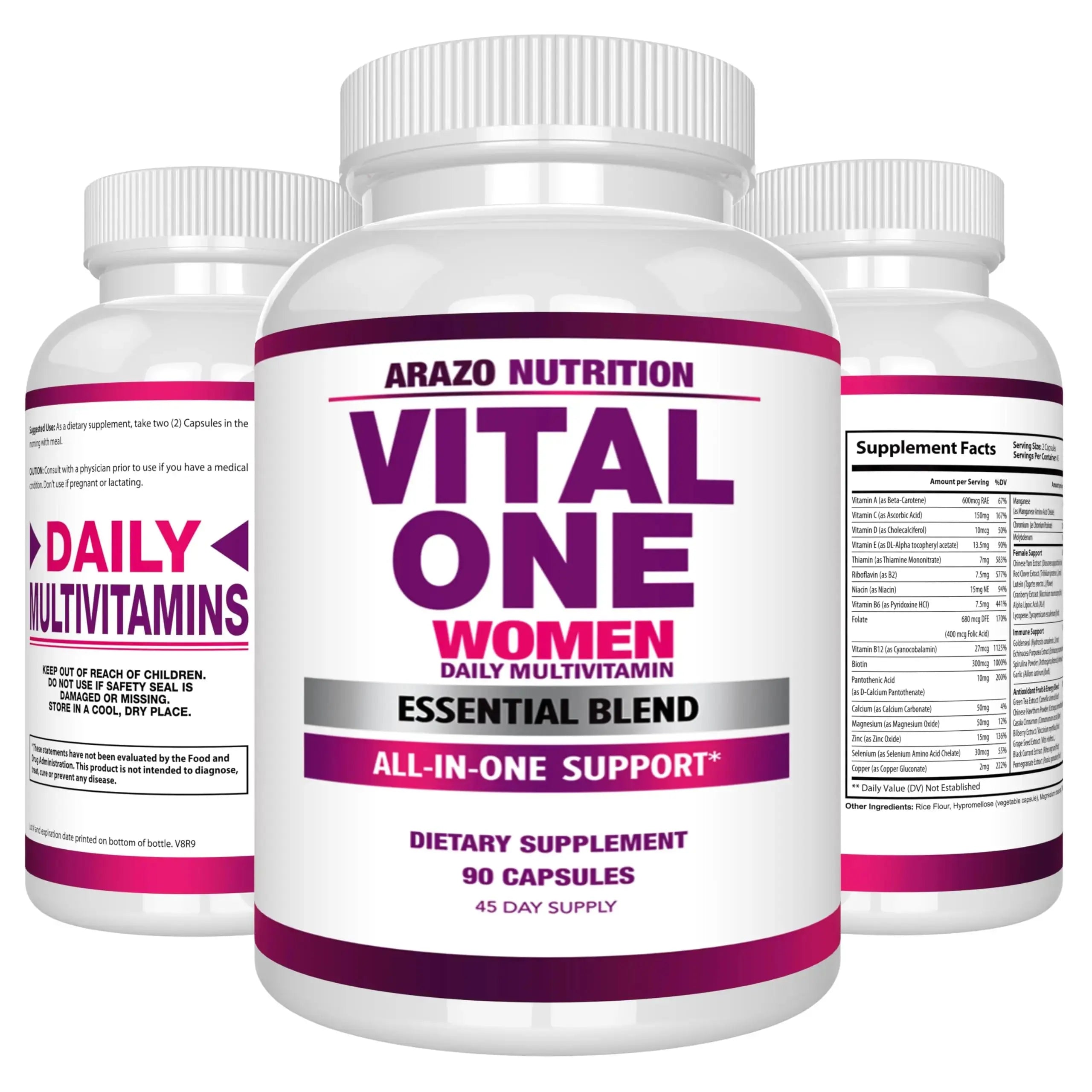 Arazo Nutrition Vital One Multivitamin for Women - Daily Wholefood Supplement - 90 Vegan Capsules Arazo Nutrition Au supplements