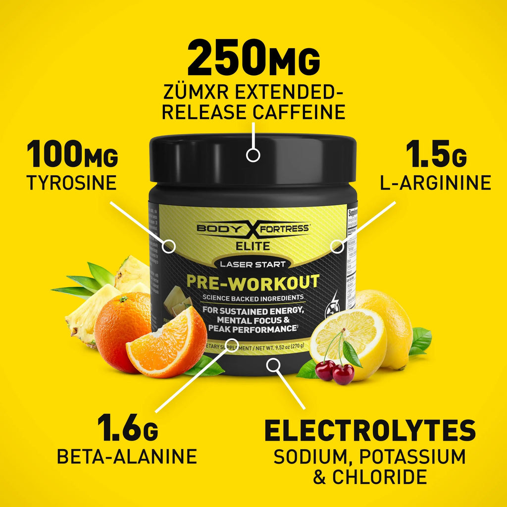 Body Fortress Elite Laser Start Pre-Workout Powder,ZümXR Caffeine for Sustained Energy Body Fortress Au supplements