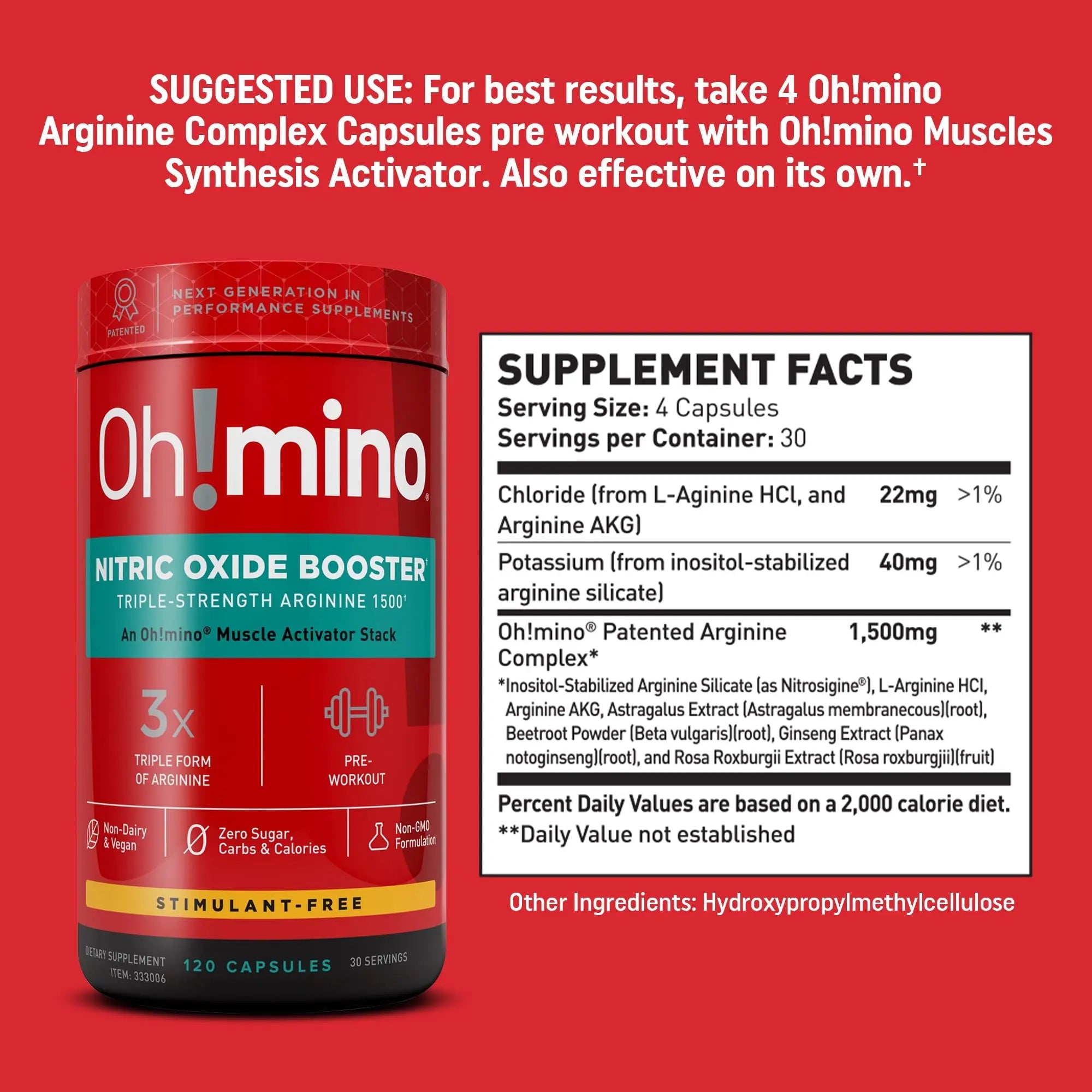 Oh!mino Nitric Oxide Supplement Activator Booster, Triple Strength L-Arginine for Energy Oh!mino Au supplements