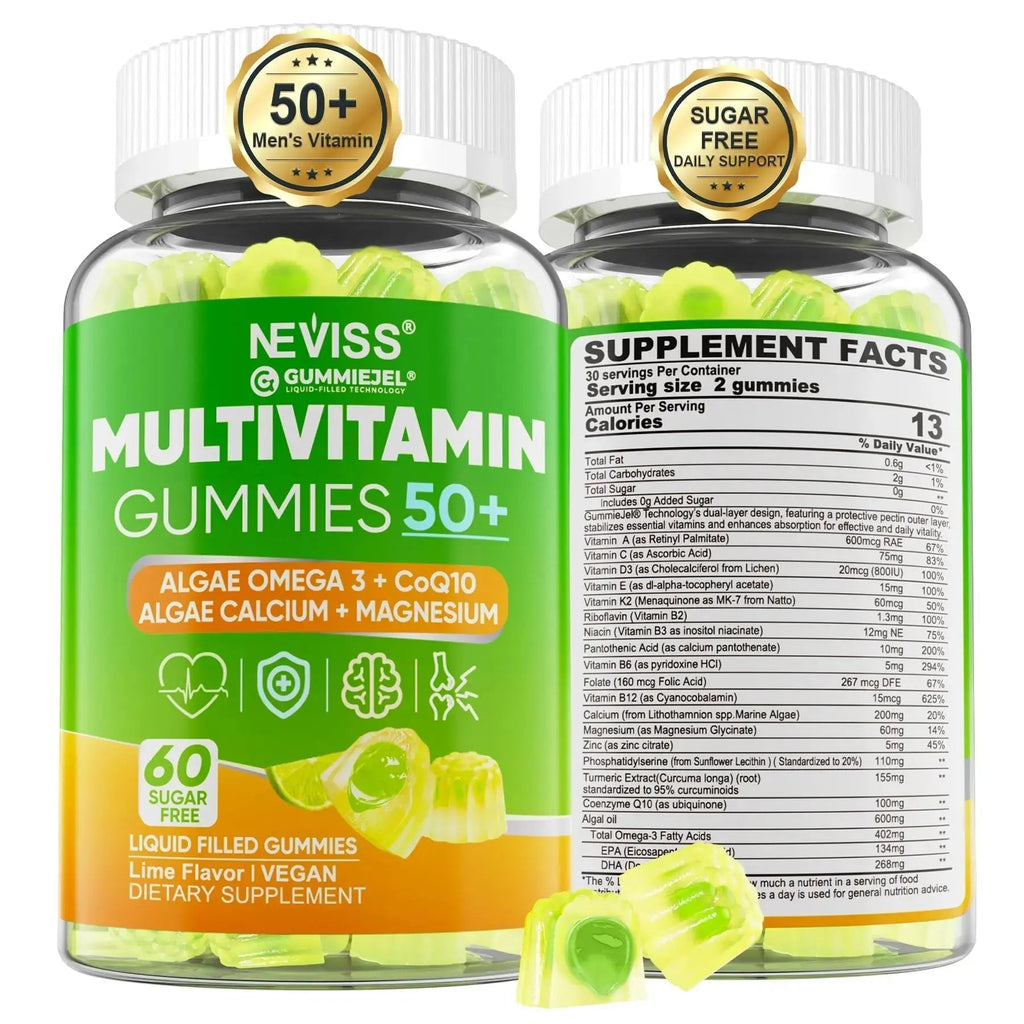 Multivitamin for Men 50 + Plus, Sugar Free Men Multivitamins Gummies w/Omega-3, Coq10, D3k2, Calcium, Magnesium NEVISS Au supplements