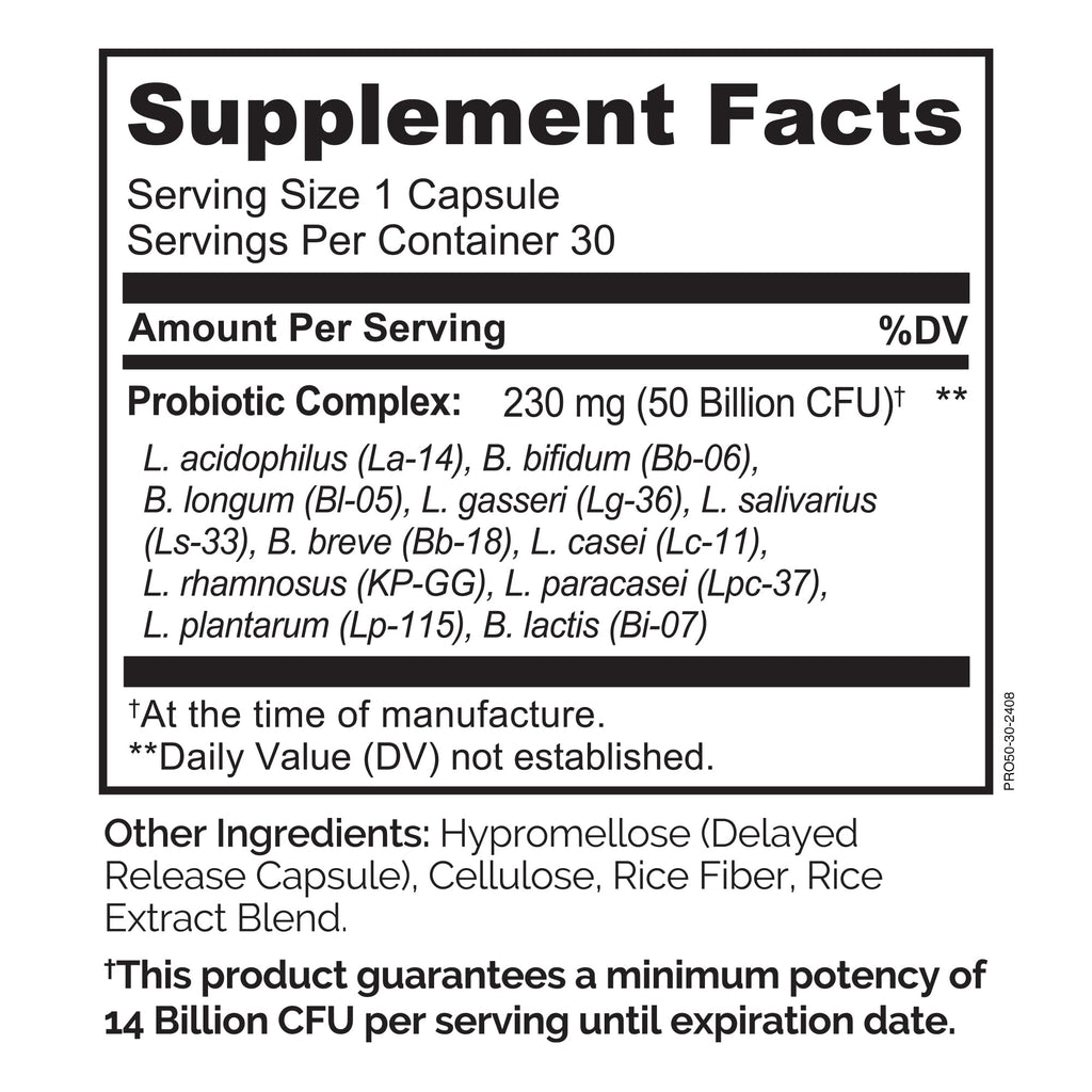 NATURELO Probiotics for Digestive Health, 50 Billion CFU, 30 Vegetarian Capsules, 11 Strains, Daily Use Supplement, Delayed Release, No-Fridge, Helps Boost Immune System,