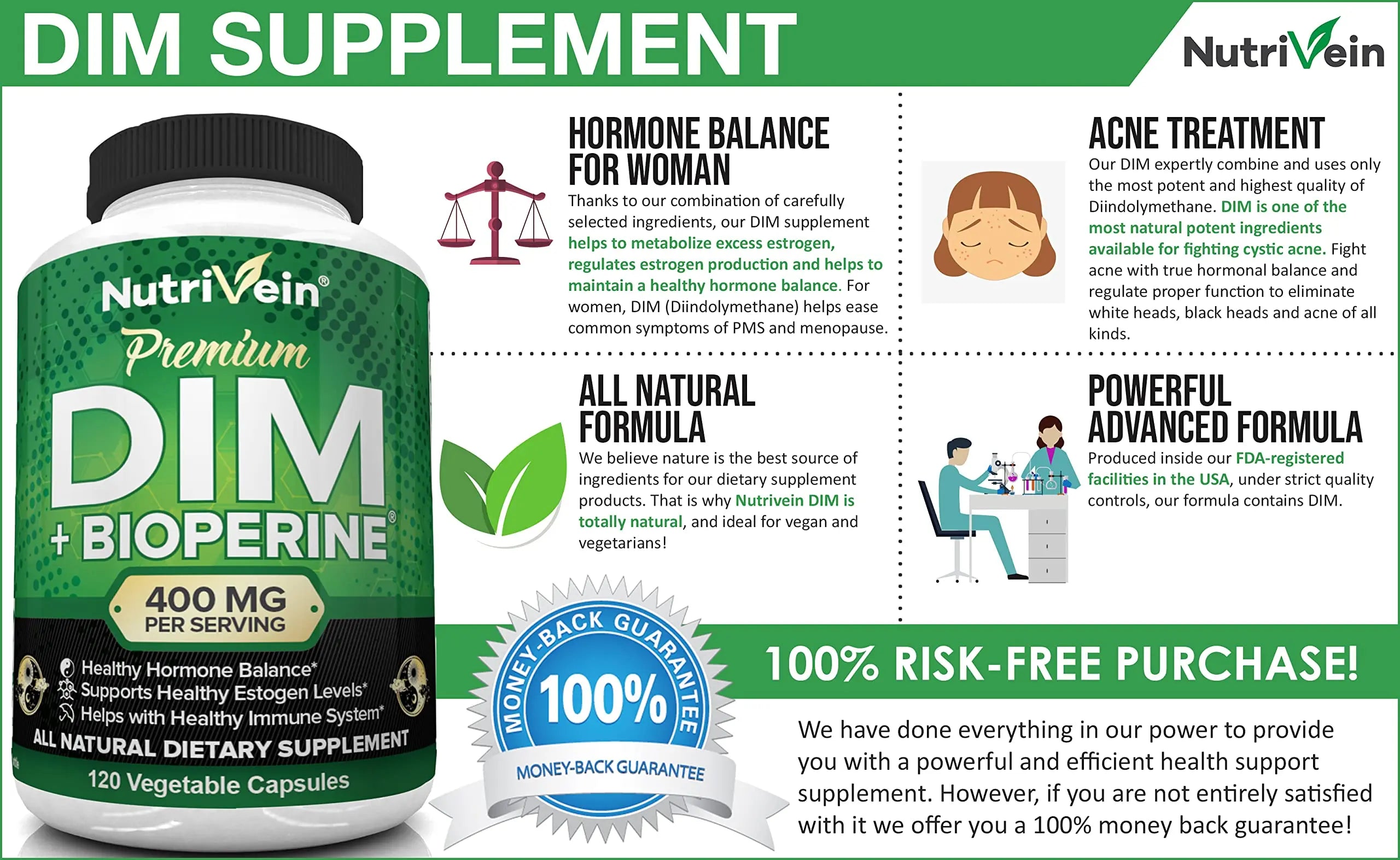 Nutrivein DIM Supplement 400mg Diindolylmethane Plus Bioperine - Maintain Hormone Nutrivein Au supplements