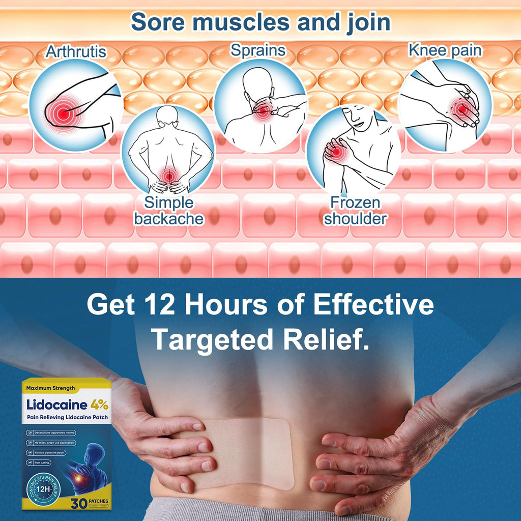 Teemofe 4% Lidocaine Pain Relief Patches – Maximum OTC Strength, Fast-Acting Targeted Relief, 30 Count, for Muscle & Joint Discomfort-0306 Teemofe Au supplements