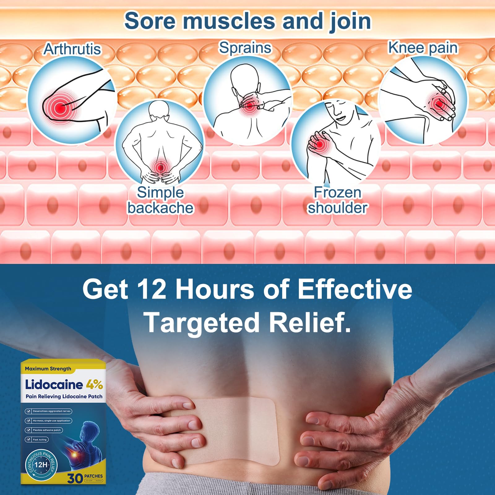 Teemofe 4% Lidocaine Pain Relief Patches – Maximum OTC Strength, Fast-Acting Targeted Relief, 30 Count, for Muscle & Joint Discomfort-01029-10 Teemofe Au supplements