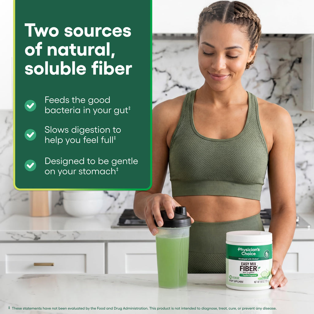 Physician's CHOICE Easy Mix Fiber for Digestive Health & Regularity - No Grit - Daily Prebiotic Soluble Fiber Powder Supplement