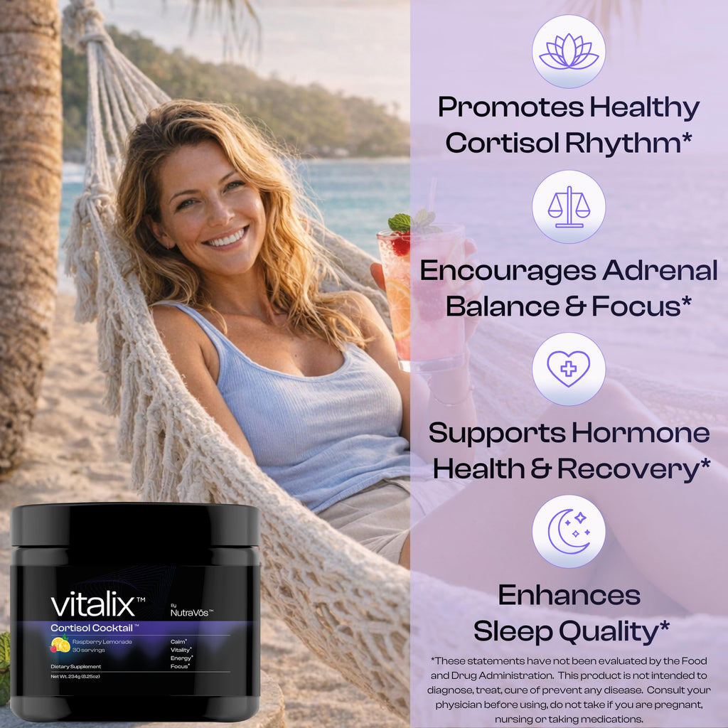 NutraVōs Vitalix – Cortisol Reducer & Adaptogen Drink Mix with Ashwagandha KSM 66, Magnesium Glycinate 200mg, L-Theanine 200mg, Vitamin C 500mg & Electrolytes – Raspberry Lemonade – 30 Servings NutraVōs Au supplements