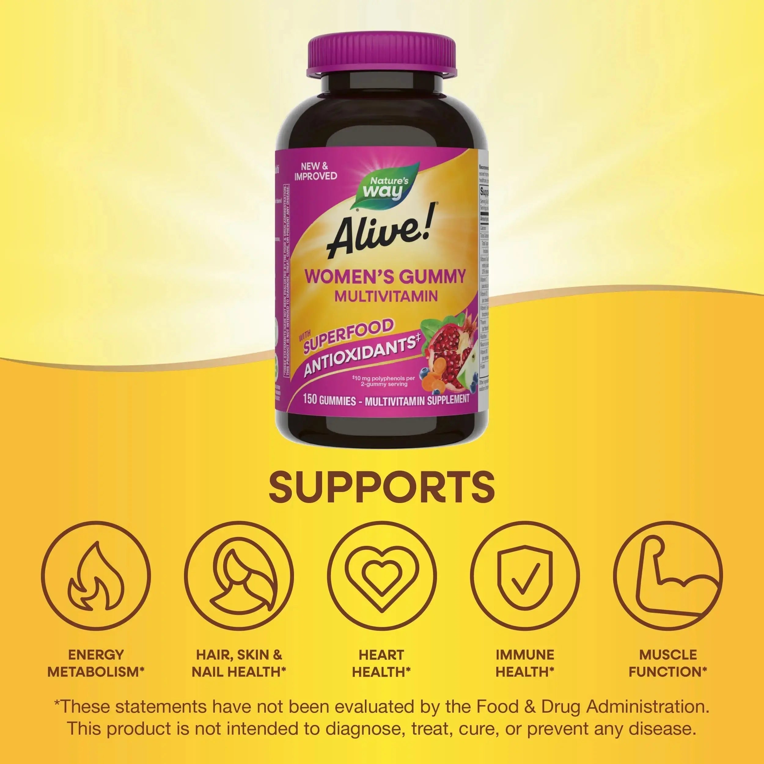 Nature's Way Alive! Women's Daily Gummy Multivitamins, 16 Vitamins & Minerals, Energy Metabolism*, Hair Skin & Nails Nature's Way Au supplements