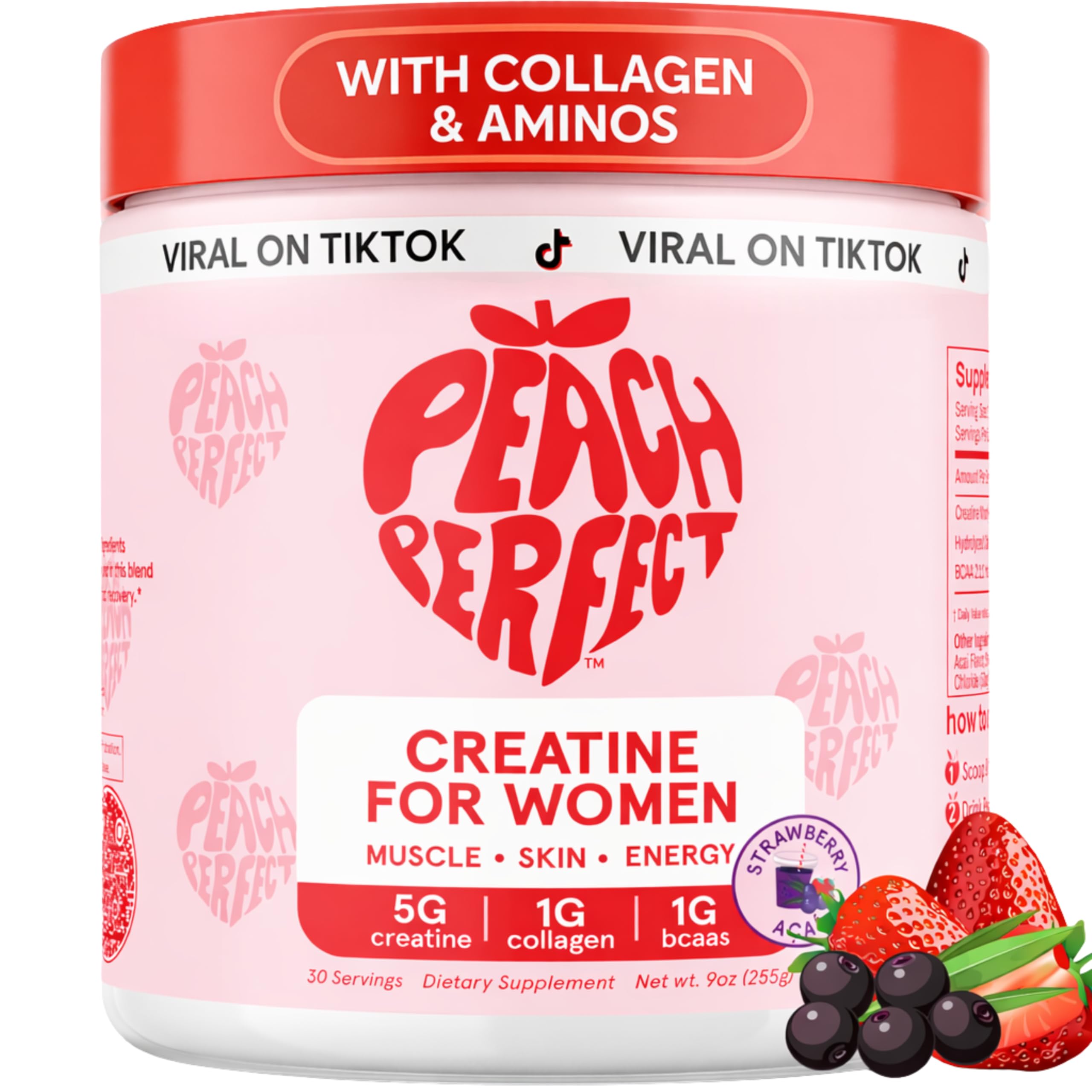 Peach Perfect Creatine Blend for Women – Micronized Creatine Monohydrate with BCAA & Collagen for Glute Strength Support – Strawberry Acai – 30 Servings Peach Perfect Au supplements
