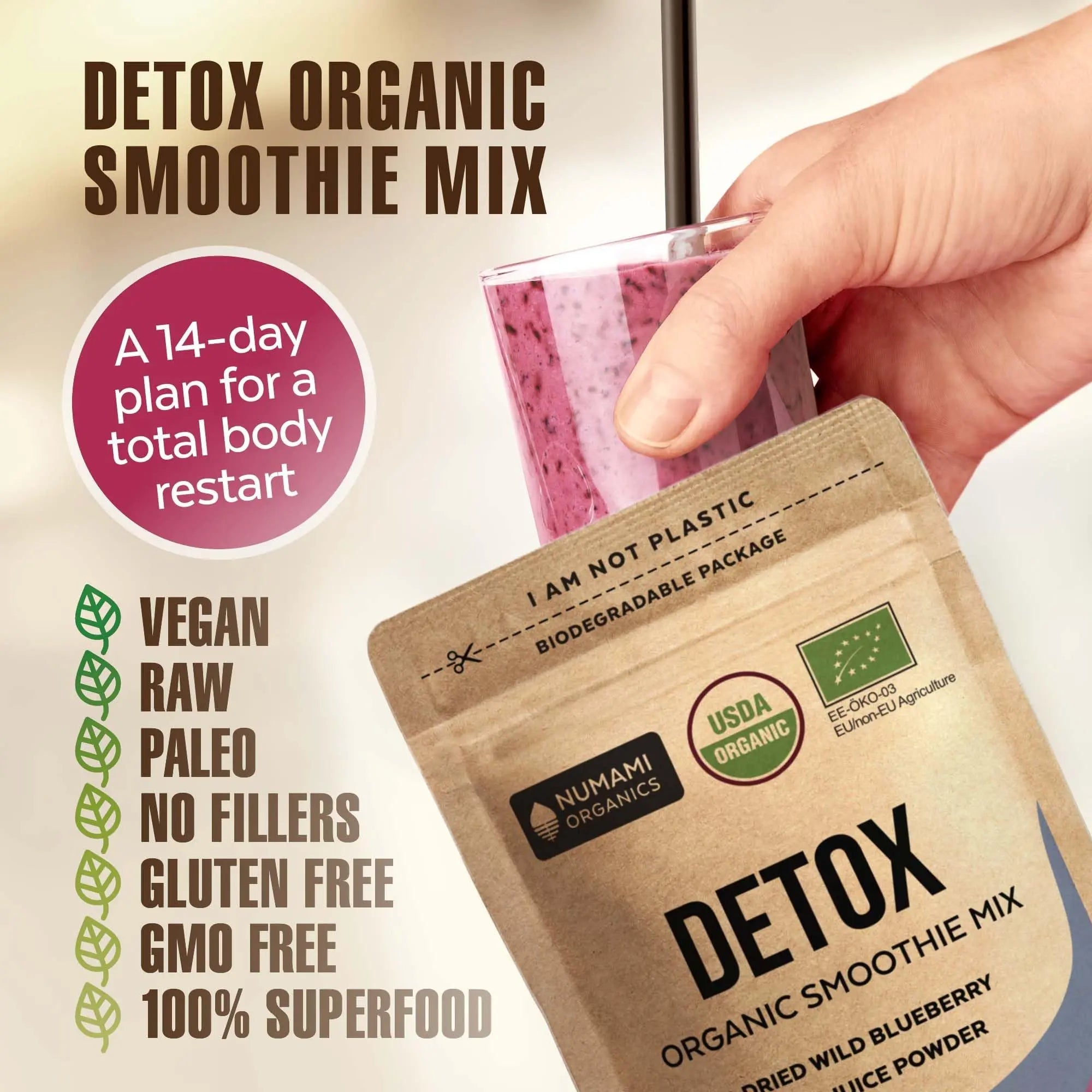 Numami Organic Detox Blueberry Smoothie Powder with Healthy Spirulina, Atlantic Dulse Numami Au supplements