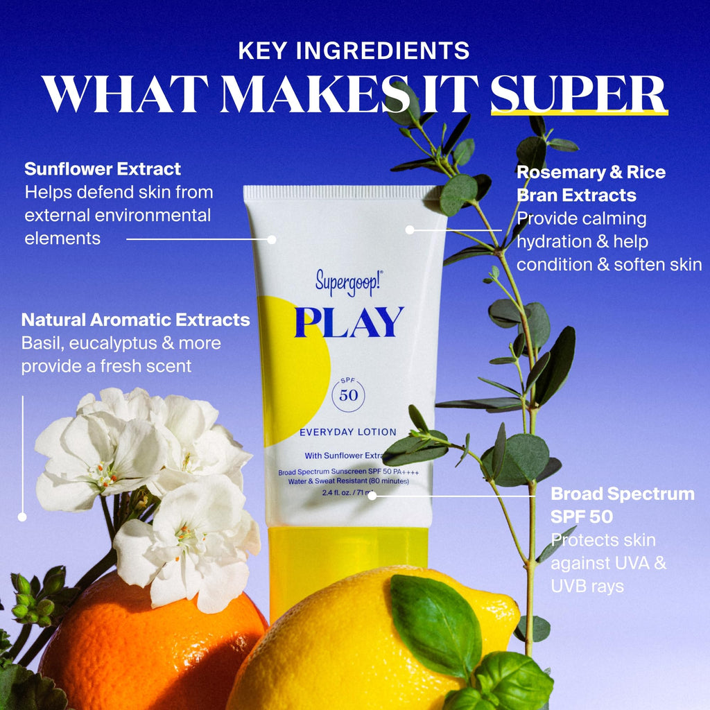 Supergoop! PLAY Everyday Lotion SPF 50 - Broad Spectrum Body & Face Sunscreen - Great for Active Days - Fast Absorbing