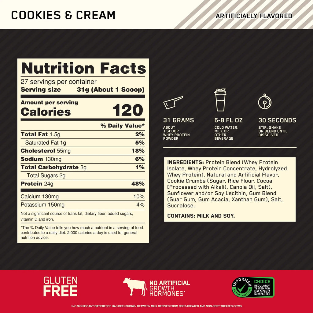 Optimum Nutrition Gold Standard 100% Whey Protein Powder, Cookies & Cream Optimum Nutrition Au supplements