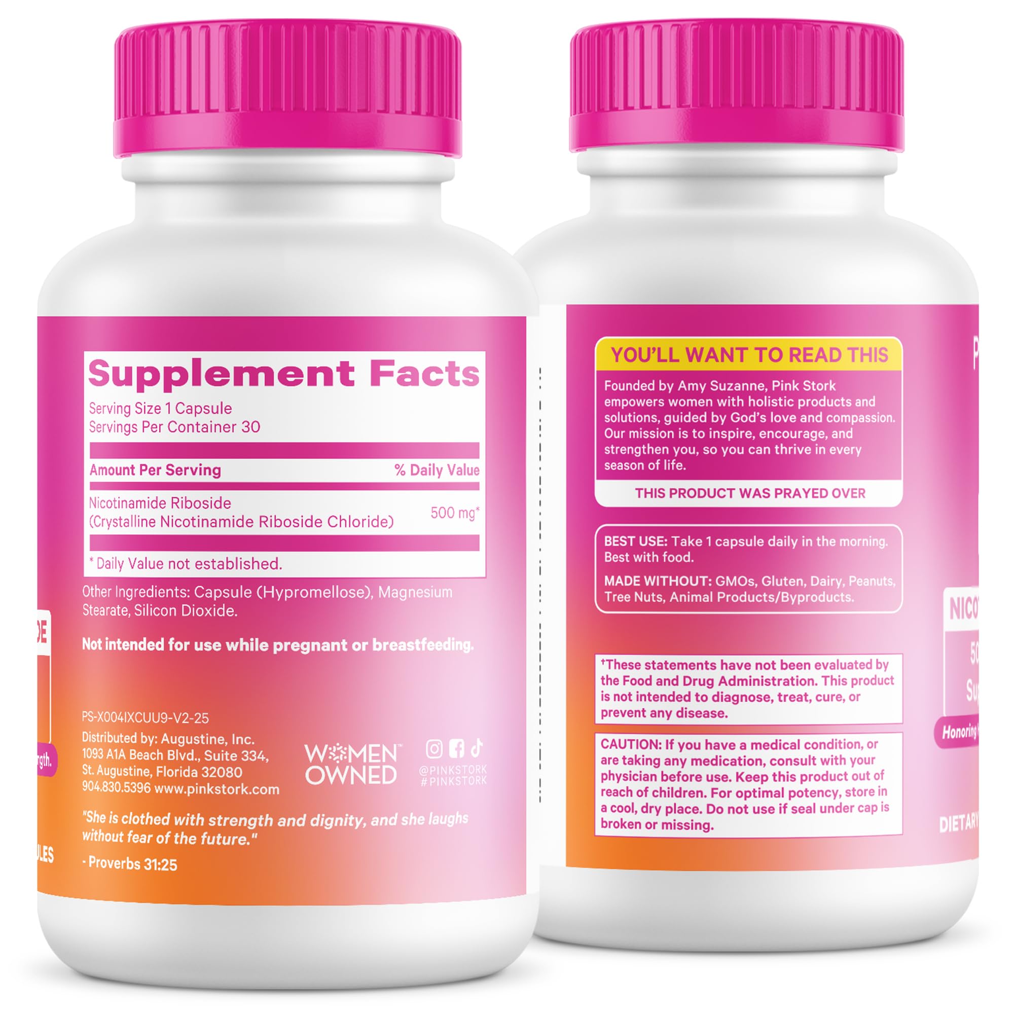 Pink Stork NAD+ Supplement for Women | 500mg Nicotinamide Riboside NR | Clinically-Studied Pure NMN Powder | Brain + Cognitive Support |Energy, Skin Essentials Over 30 | 1 Month Supply Pink Stork Au supplements