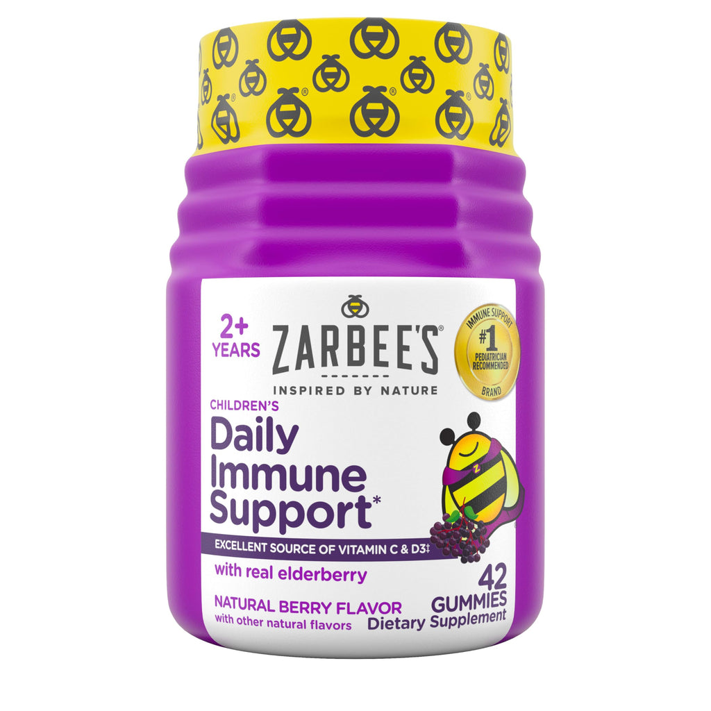Zarbee’s Kids Elderberry Immune Support Supplement Gummies, Vitamins A C D3 E & Zinc, Elderberry Extract, Gluten & Gelatin Free