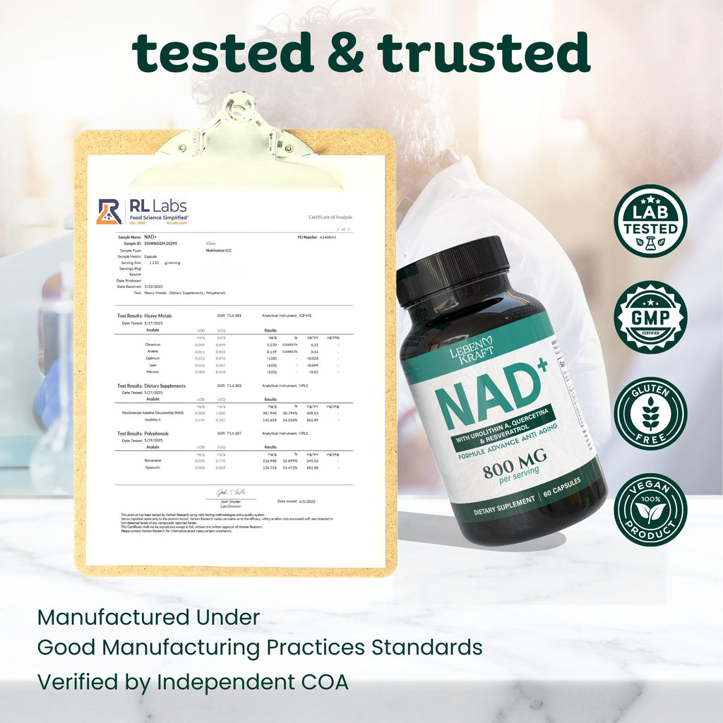 LebenKraft NAD Supplement Pure Organic | NMN Supplement Alternative | Boost Energy & Cellular Health | Urolithin A, Resveratrol, Quercetin for Antioxidant Power | for Women and Men LebenKraft Au supplements