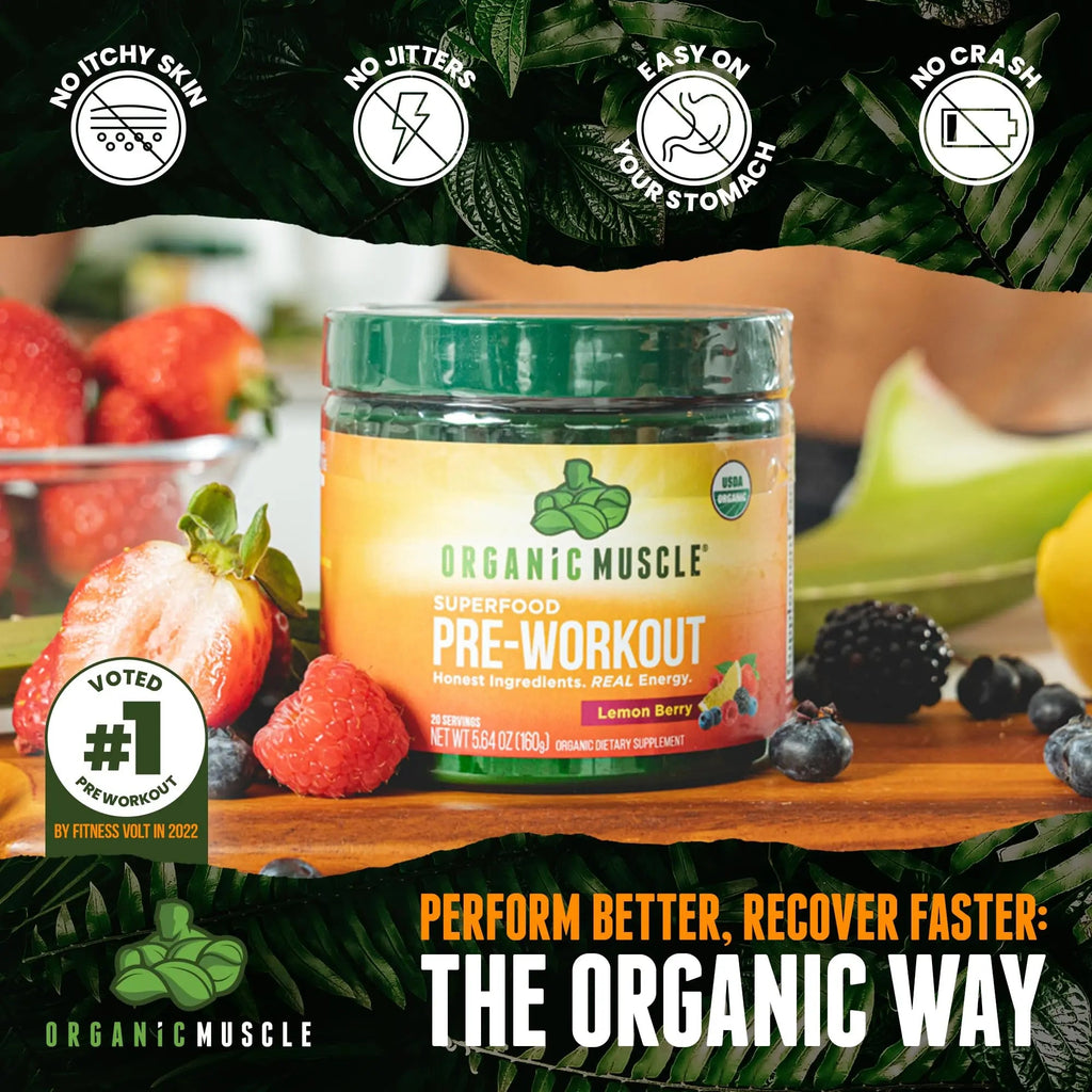 Organic Muscle Superfood Pre Workout Powder for Men & Women, Lemon Berry Organic Muscle Au supplements