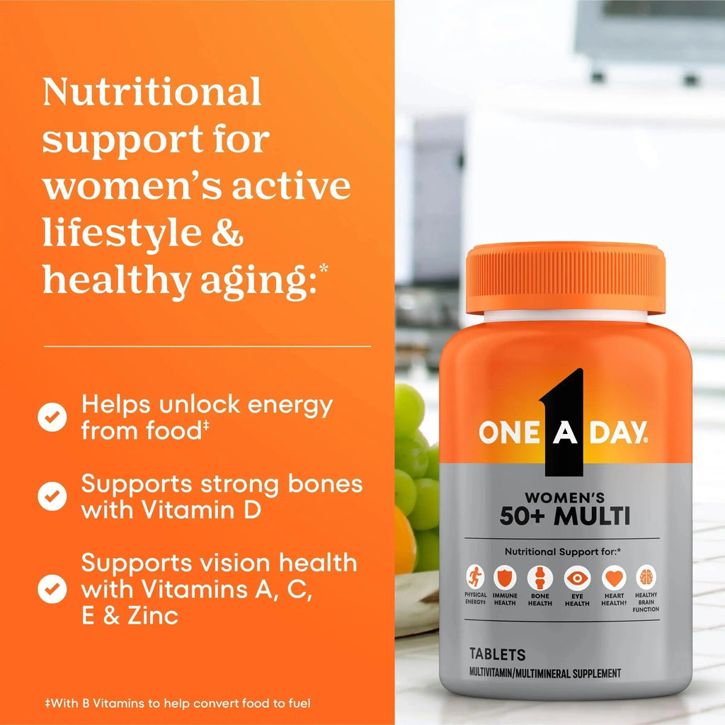 One A Day Multivitamin for Women 50 and Over Tablets, Womens Multivitamin 50 plus with Vitamins D, C, E, Zinc & Biotin, Daily Vitamins for Woman 50+, 65 Ct ONE A DAY Au supplements