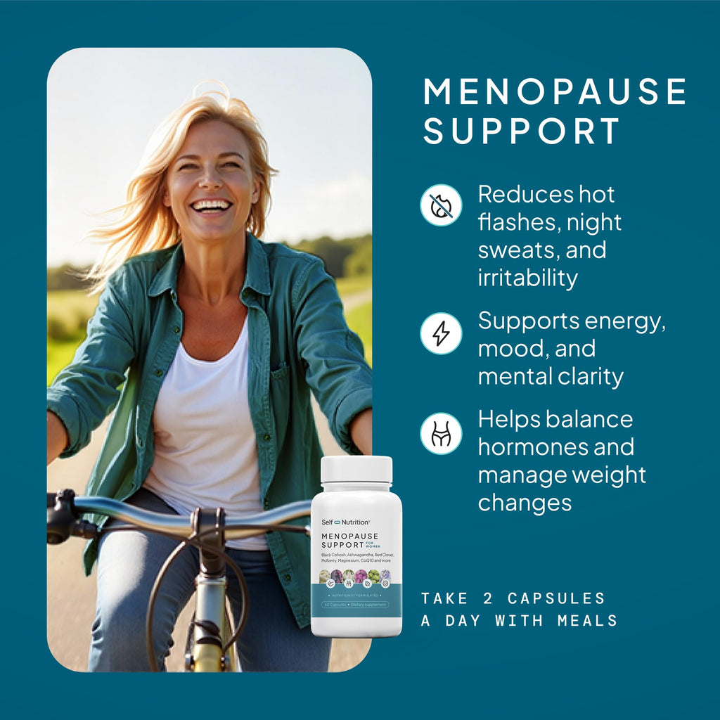 SELF NUTRITION Menopause Support for Women -All-Natural, Hormone-Free Perimenopause & Menopause Support. Unique Blend for Hot Flashes, Mood, Energy, Sleep & More. Vegan, Gluten-Free, 60 Capsules. SELF NUTRITION Au supplements