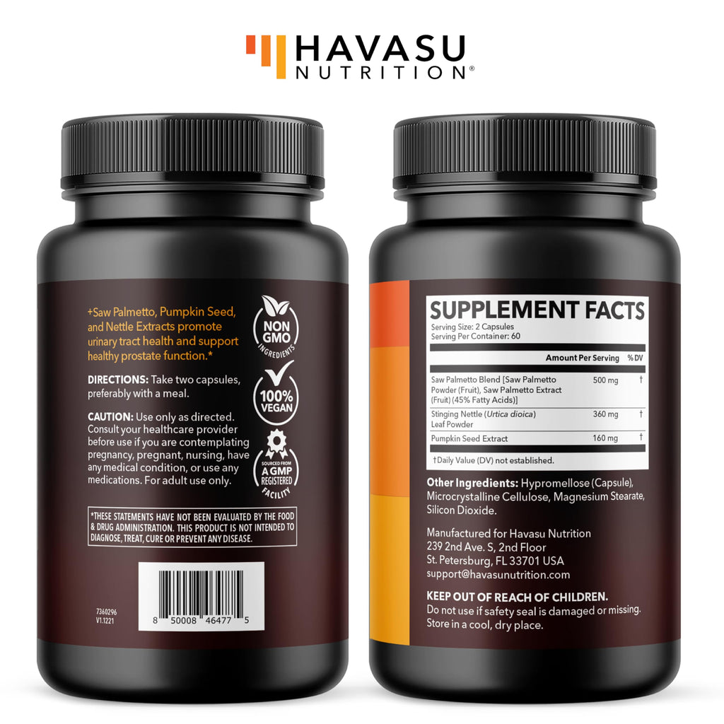 Saw Palmetto Supplement with Stinging Nettle and Pumpkin Seed Extract - Advanced 3X Formula - DHT Blocker Urinary Health and Prostate Support for Mens Health