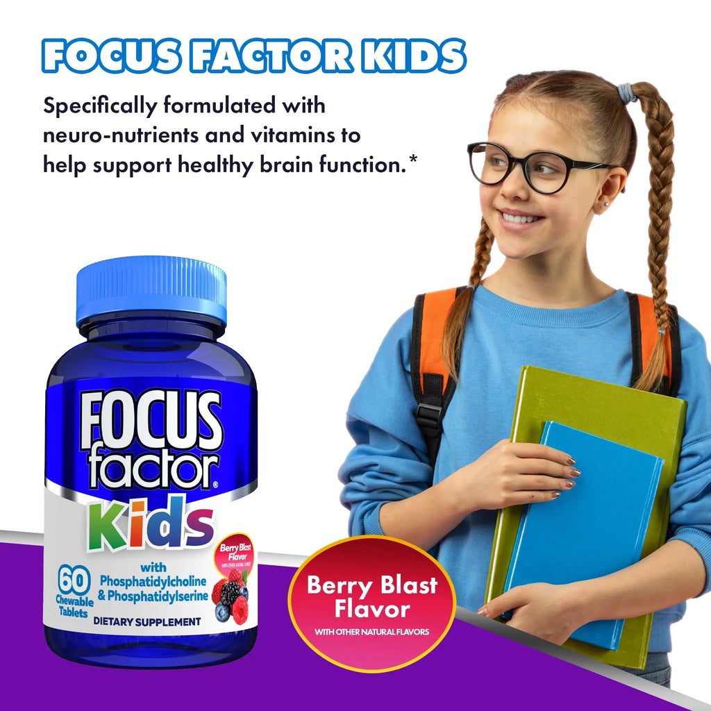 Focus Factor Kids Complete Daily Chewable Vitamins: Multivitamin & Neuro Nutrient (Brain Function) w/Vitamin B12, C, D3-60 Count Focus Factor Au supplements