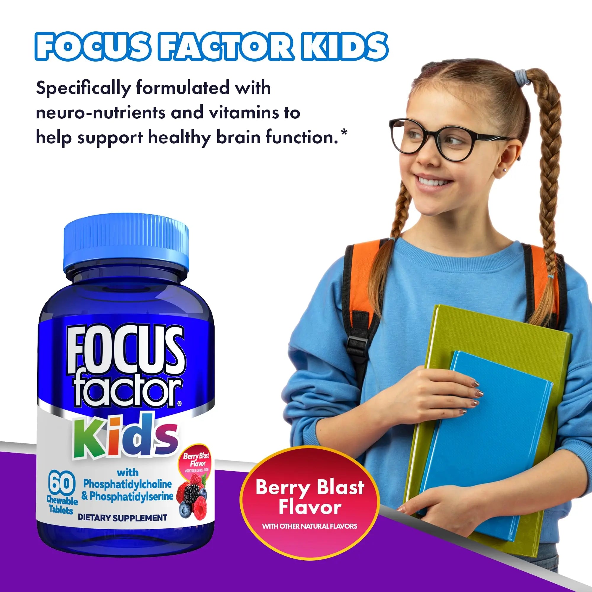 Focus Factor Kids Complete Daily Chewable Vitamins: Multivitamin & Neuro Nutrient (Brain Function) w/Vitamin B12, C, D3-60 Count Focus Factor Au supplements