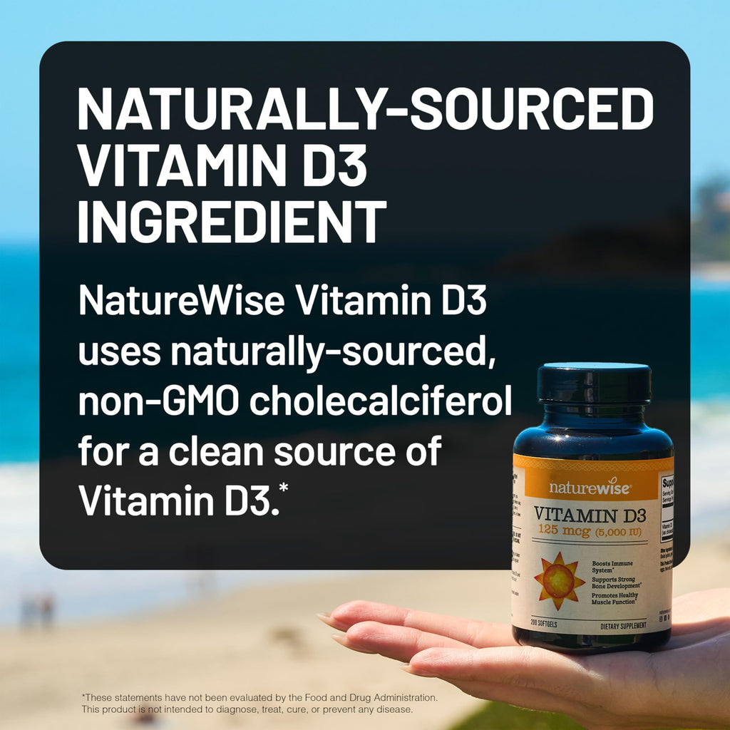 NatureWise Vitamin D3 5000iu (125 mcg) 1 Year Supply for Immune Support, Healthy Muscle Function, and Bone Health - Non-GMO