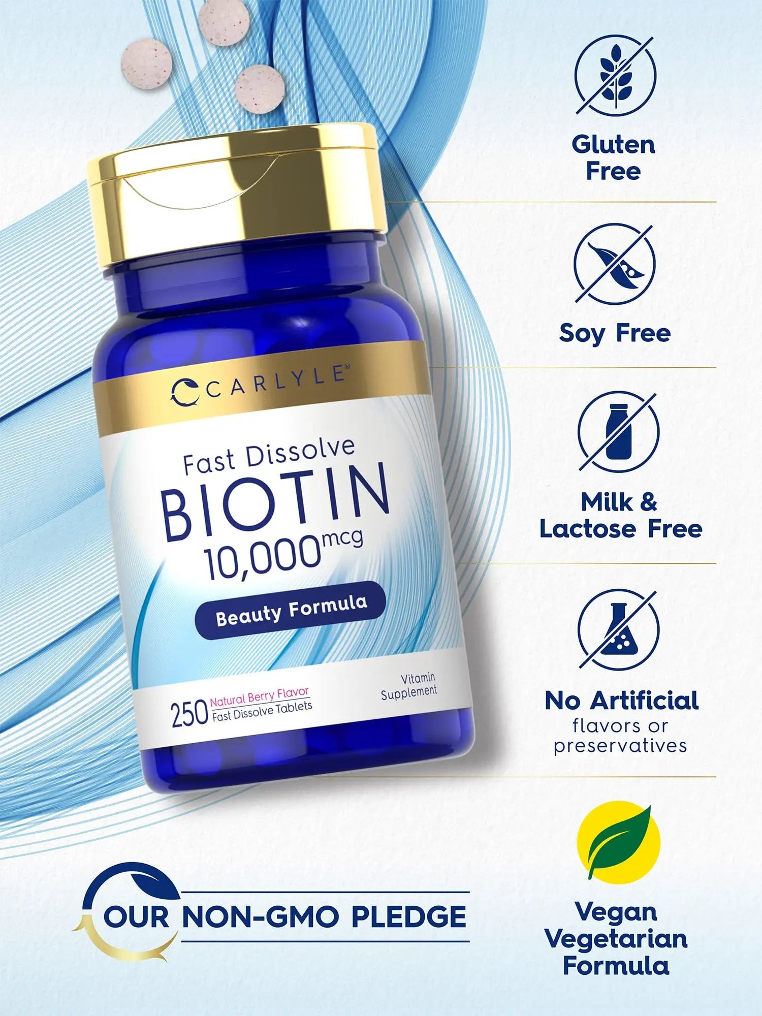 Carlyle Biotin 10000mcg | 250 Fast Dissolve Tablets | Max Strength | Vegetarian, Non-GMO, Gluten Free Supplement Carlyle Au supplements