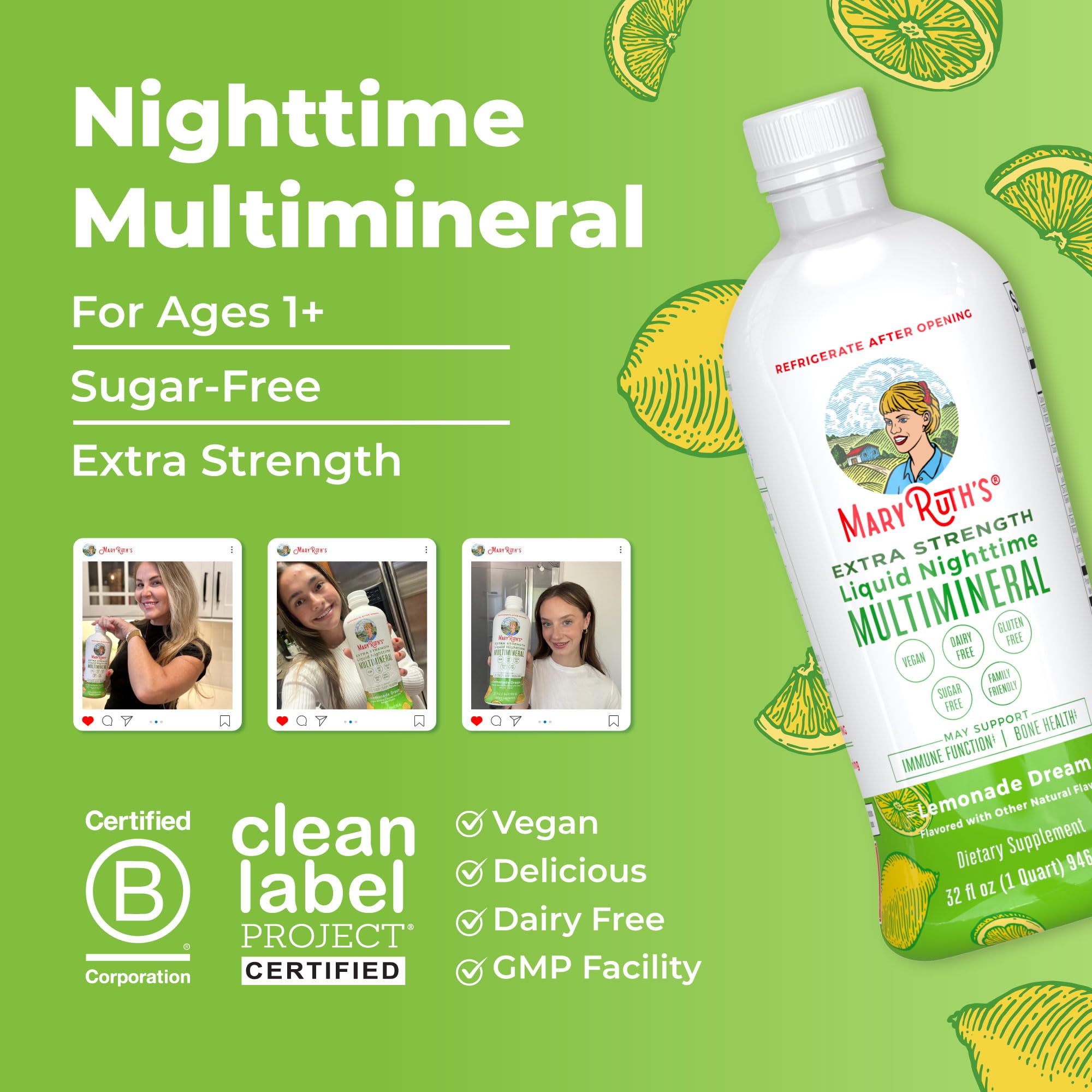 MaryRuth Organics Extra Strength Nighttime Liquid Multimineral | Sugar Free | Calm Magnesium Citrate | NO Melatonin | Calcium Magnesium Zinc | Muscle Relaxation | Lemonade Flavor | Vegan | 32 Serving MARYRUTH'S Au supplements