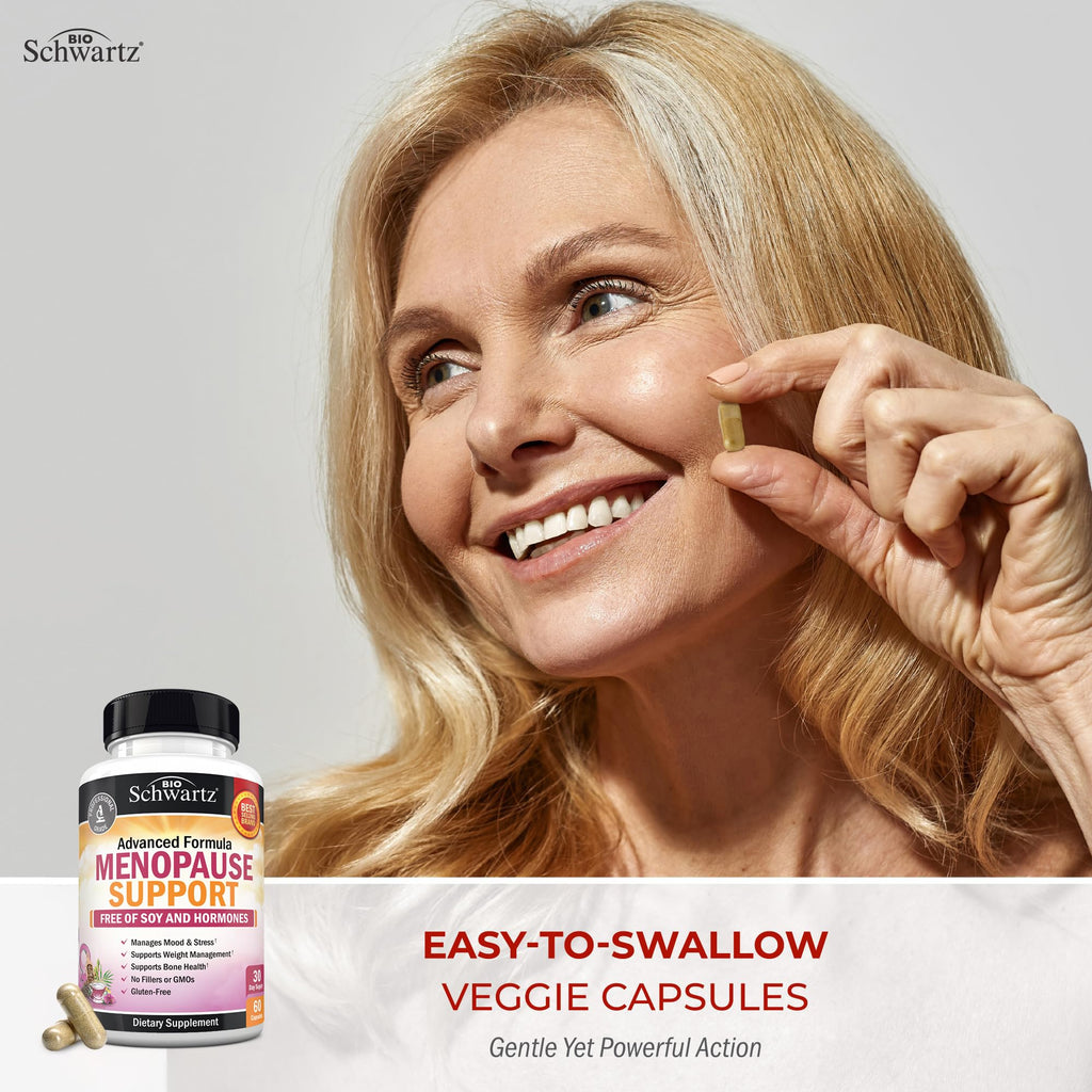 Herbal Menopause Support for Women - Supports Healthy Mood and Balance with Milk Thistle Chasteberry Black Cohosh Red Clover Turmeric Ginger - Menopause Supplements for Women - 60 Veggie Capsules BioSchwartz Au supplements