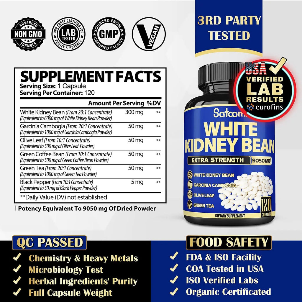 6in1 White Kidney Bean Extract Capsules 9050 Mg - with Garcinia Cambogia, Olive Leaf Satoomi Au supplements