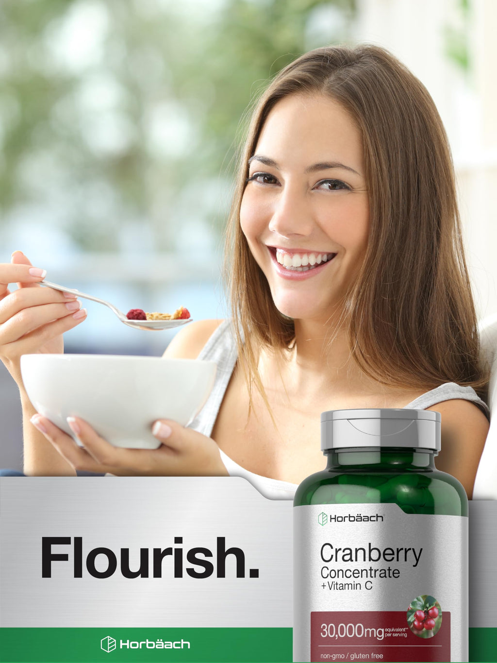 Horbäach Cranberry Concentrate Extract Pills + Vitamin C | 120 Capsules | Supplement for Women and Men | Triple Strength Ultimate Potency Formula