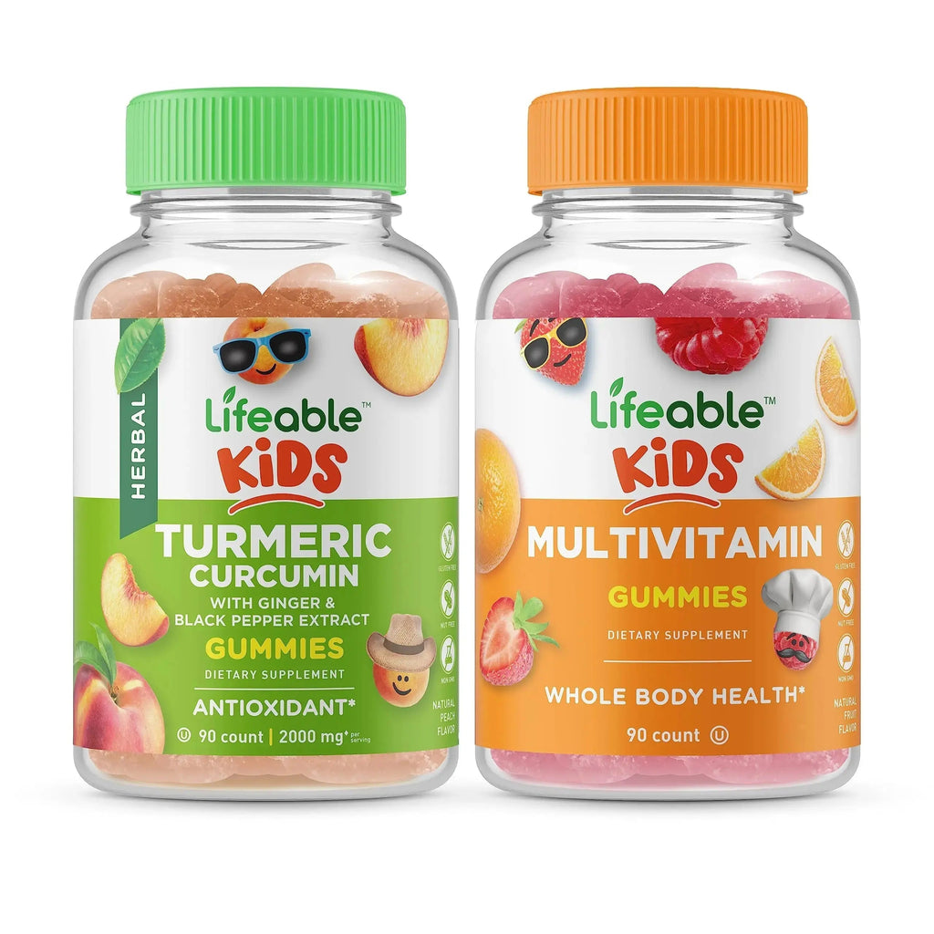 Lifeable Turmeric Curcumin Kids + Multivitamin Kids, Gummies Bundle - Great Tasting, Vitamin Supplement Lifeable Au supplements