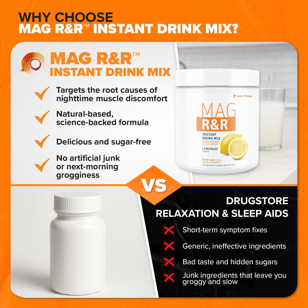 SaltWrap Mag R&R Instant Drink Mix - Sugar-Free Nighttime Magnesium Glycinate Powder with Stevia & FiberSMART® - Muscle Cramp & Leg Cramps Relief, Sleep & Relaxation Support - 30 Servings SaltWrap Au supplements