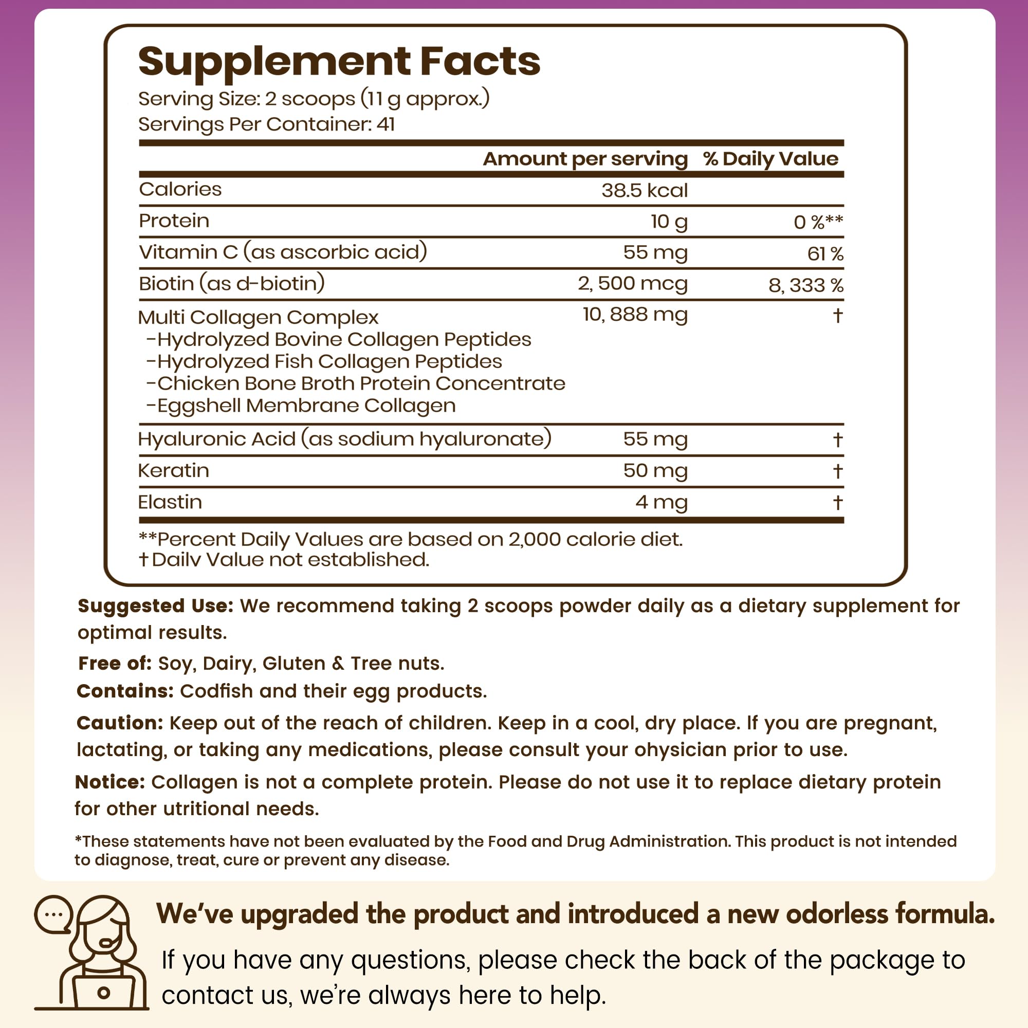 VEV Multi Collagen Peptides Powder, 16 oz (41 Servings) – Type I, II, III, V, X, Hydrolyzed Collagen, Hyaluronic Acid, Biotin, Vitamin C